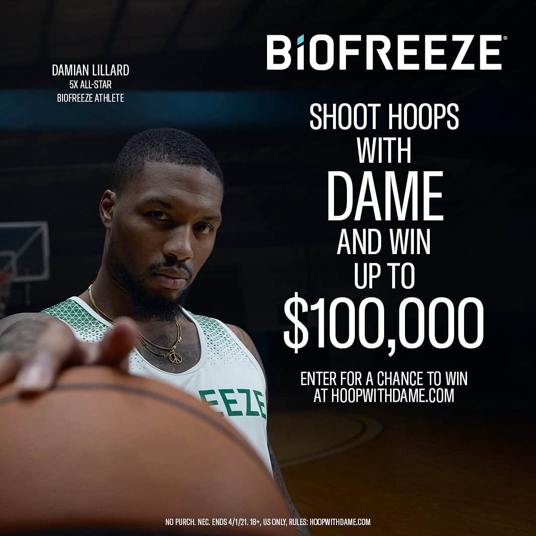 デイミアン・リラードさんのインスタグラム写真 - (デイミアン・リラードInstagram)「Want the chance to hoop with me and win up to $100,000? Buy some @Biofreeze and swipe for details. Link in bio. #CoolThePain 💪🏾 🏀  No Purch. Nec. Ends 4/1/21. 18+, US only, Rules: HoopWithDame.com」1月23日 4時37分 - damianlillard