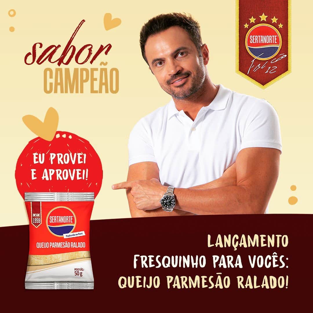 アレッサンドロ・ローザ・ヴィエイラのインスタグラム：「A @sertanorte está com uma novidade para você: o Queijo Ralado que vai conquistar o Brasil😋! Assim com os demais produtos da marca já fizeram. ;)  Prático e saboroso, vai muito bem como casquinha crocante para pães e carnes ou como recheios em diversos pratos.   Em embalagens de 50 g e 1 kg, para atender a todos os tipos de famílias e também ao mercado food service. ;)  Vai lá no feed da @sertanorte ver a receita maravilhosa que eles prepararam pra gente!  Uma goleada de qualidade!  #falcao #falcaoesertanorte #sertanorte #culinária #gastronomia #saboresquecelebram #sabornordestino #alimentacaosaudavel #culturaetradicao #queijo #queijoralado」