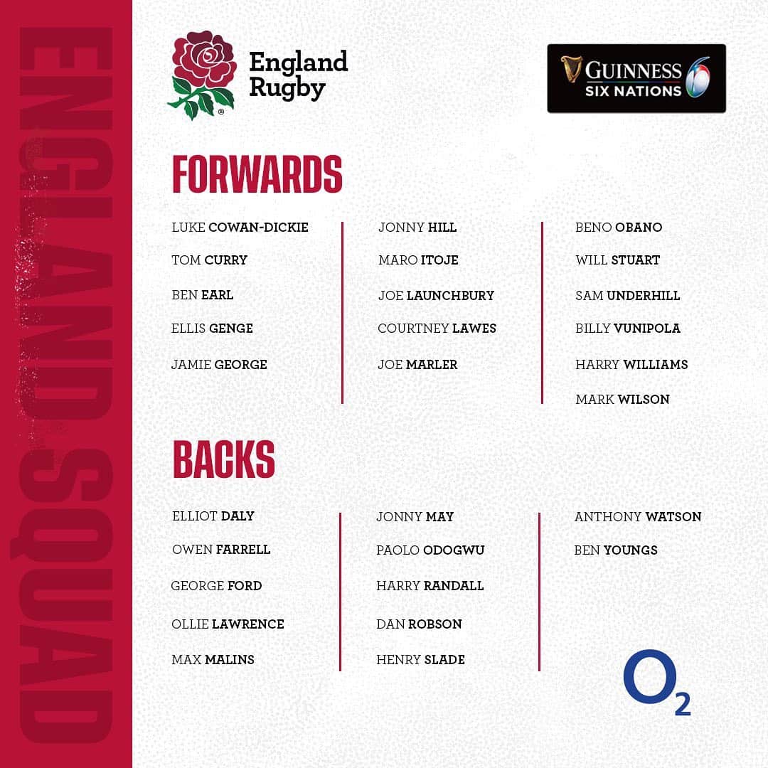 ラグビーイングランド代表のインスタグラム：「Your England squad for the 2021 #GuinnessSixNations 🌹  We kick off our campaign against @scotlandteam on 6 Feb 🏴󠁧󠁢󠁥󠁮󠁧󠁿🏴󠁧󠁢󠁳󠁣󠁴󠁿  Follow the link in our bio for more ☝️」