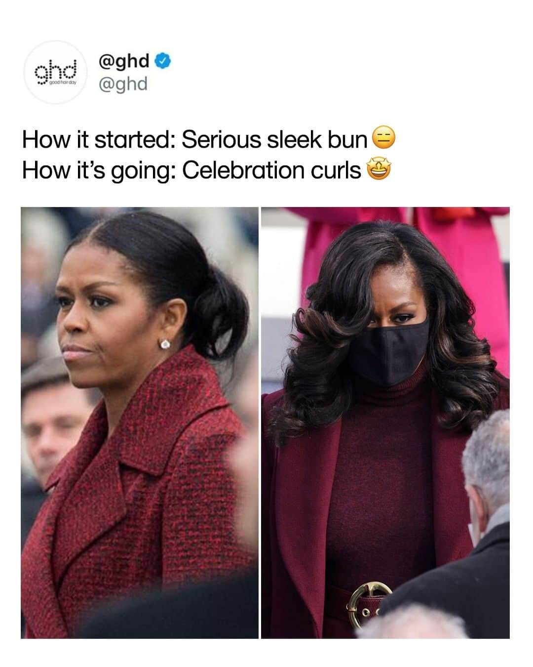 ghd hairさんのインスタグラム写真 - (ghd hairInstagram)「When your hair matches the vibe… 😏💁‍♀️  #ghd #ghdhair #meme #michelleobama #michelleobamahair #inauguration」1月23日 2時00分 - ghdhair