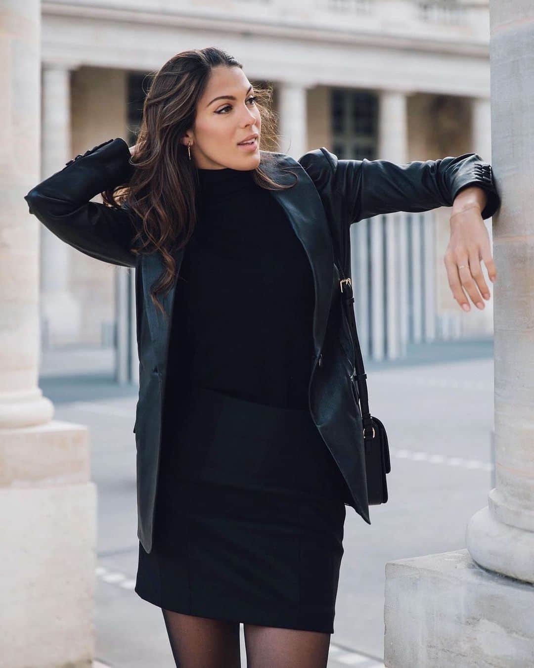 ジトロワのインスタグラム：「MIDDAY AT PALAIS ROYAL WEARING A JITROIS BLACK LEATHER JACKET. Our dear friend #irismittenaeremf is wearing our #jitrois black leather jacket.  Thanks to @irismittenaeremf @fanny_dussol」