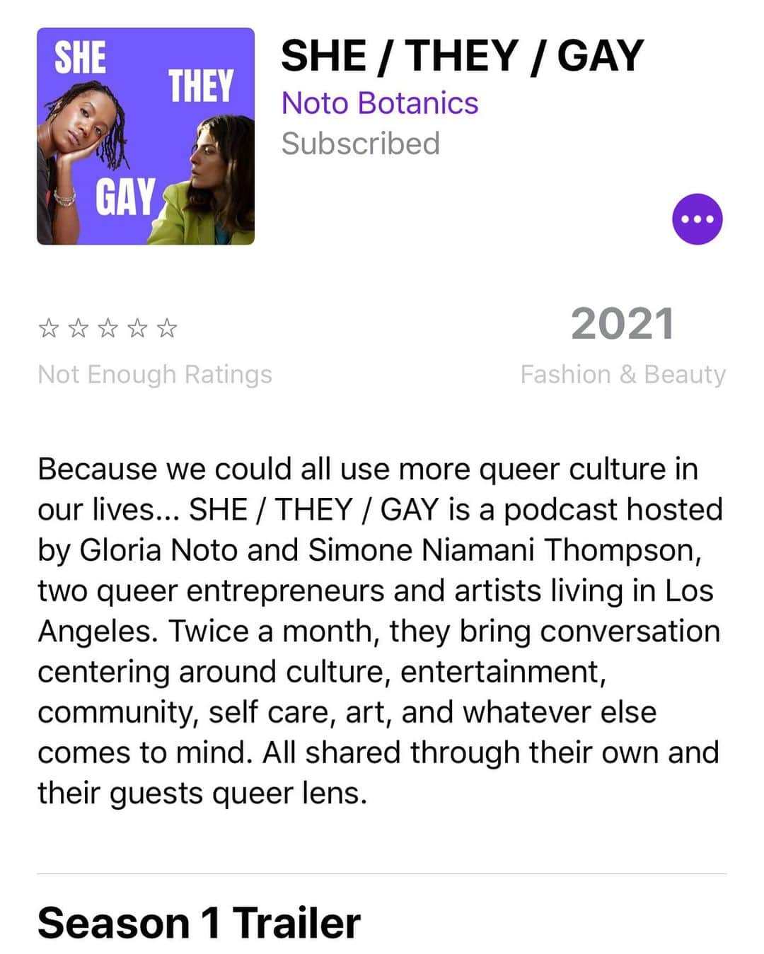 glorianotoのインスタグラム：「Subscribe y’all ! You can find @she_they_gay_podcast on Apple / podcast app right on your phone ! @simone.niamani and I are so excited to bring you more lesbian content ❤️」