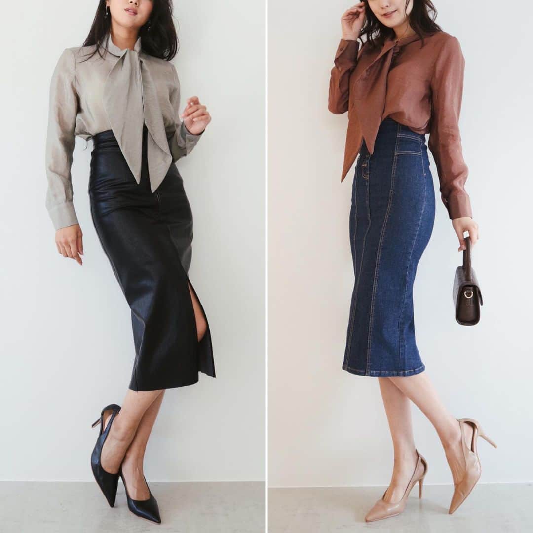 デュラスアンビエントのインスタグラム：「JANUARY NEW ARRIVAL  ▫️ 𝗦𝗵𝗲𝗲𝗿 𝗯𝗼𝘄-𝘁𝗶𝗲 𝗯𝗹𝗼𝘂𝘀𝗲 〈Pink,Khaki〉 女性らしいムード漂うシアーボウタイブラウス。 全体的にほのかな光沢感があり、動くたびに優しく光をまとって大人に似合うシックな装いを演出。 ほんのり肌が透けて見えるシアー素材でキレイめながらも抜け感をプラス。 襟元に添えたボウタイは顔周りを一層華やかにしてくれます。 適度な緊張感と上品さのおかげでどんなテイストでも落ち着きのある着こなしにまとまります。 纏うだけでいつものスタイルを一新してくれる、女性が愛してやまないエレガントな逸品。 深みのある落ち着いた色合いの淡いカーキとややブラウンに近いのピンクの2色展開です。  _____________________________________ www.ambient-online.com @ambientofficial @ambient_ariake @ambient_yurakucho @ambient.opa #アンビエント#ambient_official  #coordinate #styling #21SS #chic」