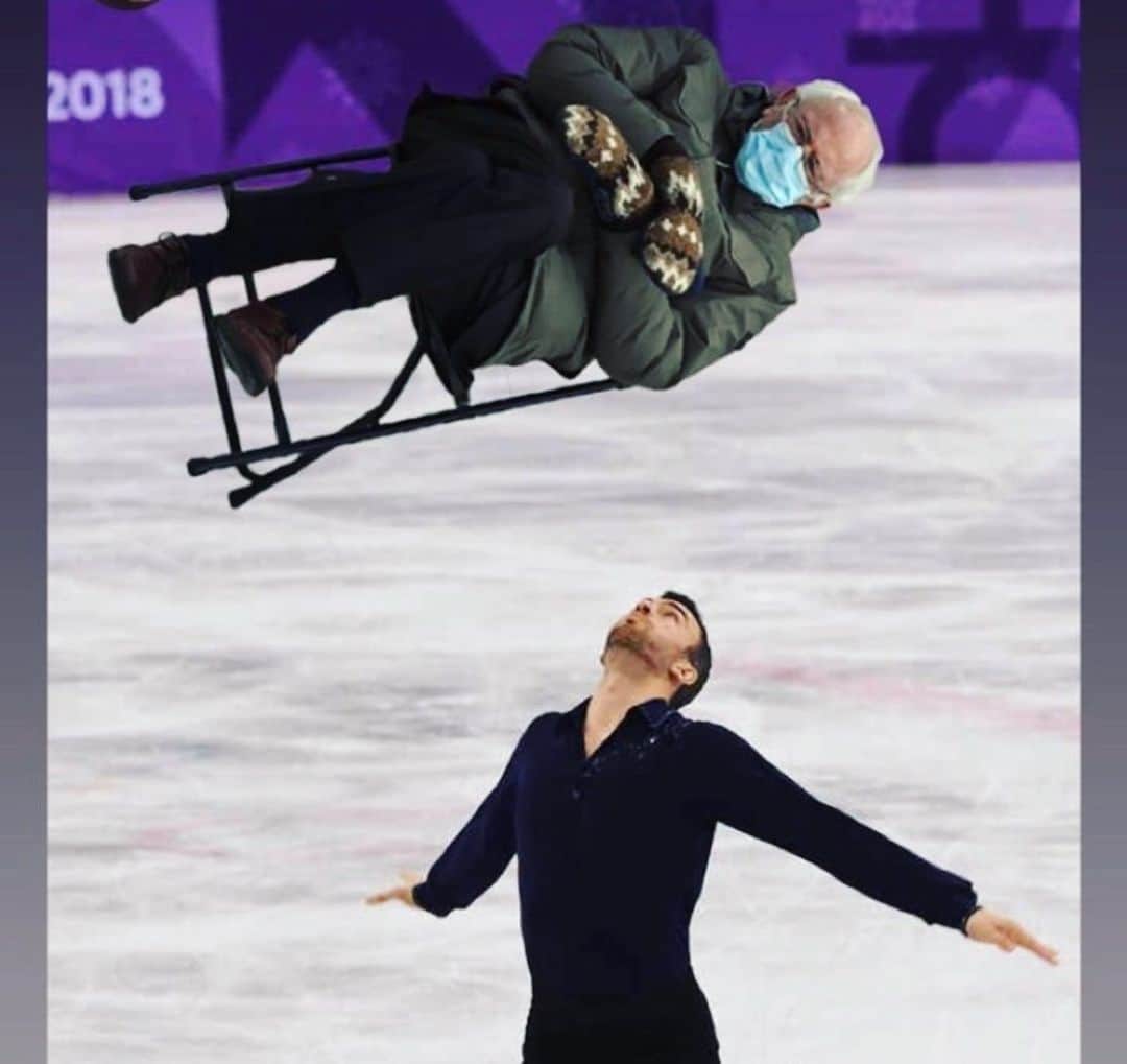 エリック・ラドフォードのインスタグラム：「Twisting Bernie. 🤣  #figureskating #figureskater #olympics #berniesanders   Thank you @markleunghatesyou for creating this!」