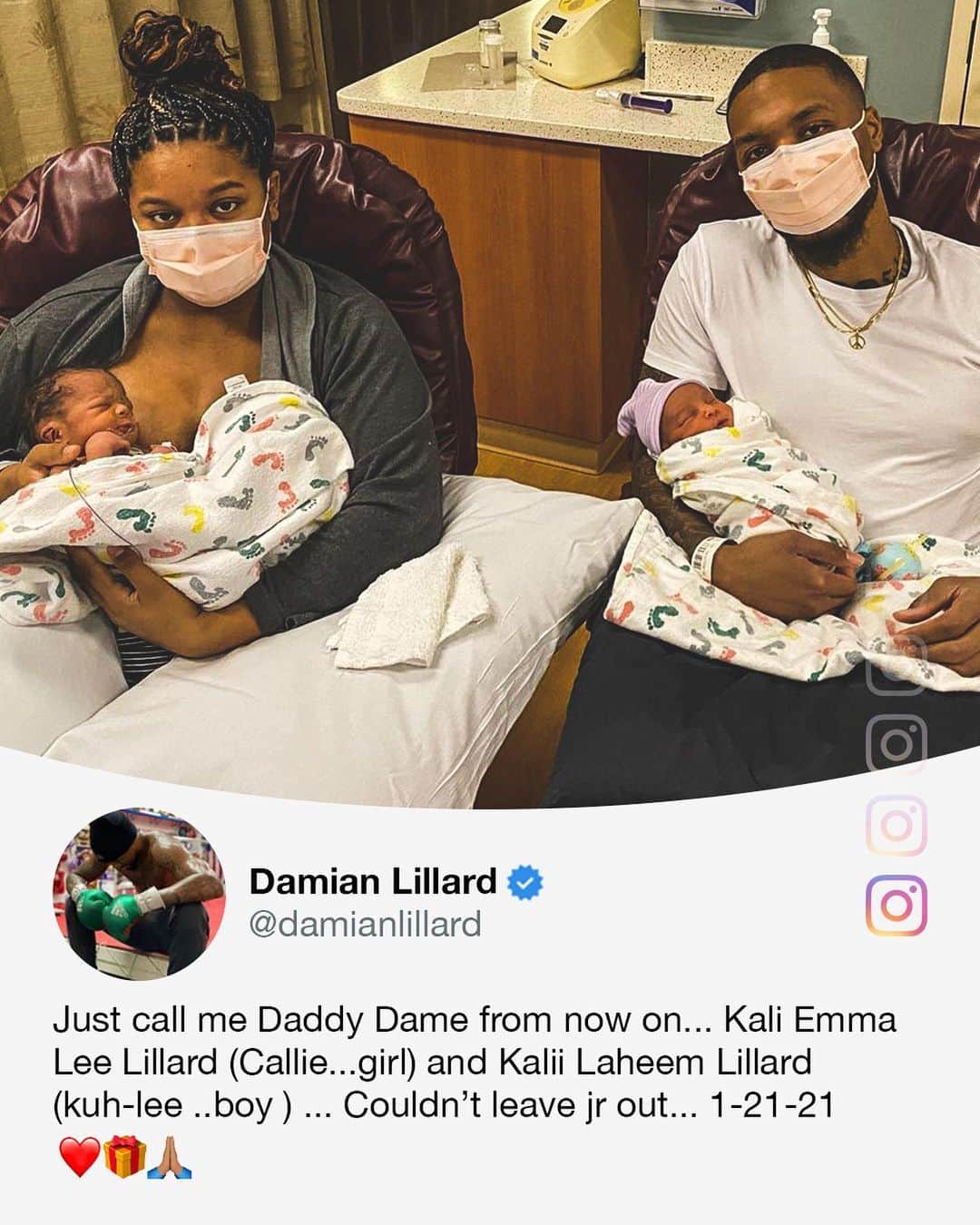 espnさんのインスタグラム写真 - (espnInstagram)「The congrats rolled in for Dame after he and his fiancée, Kay’La, welcomed twins Thursday ❤️」1月23日 13時40分 - espn