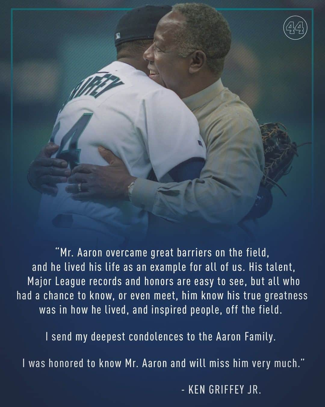 シアトル・マリナーズさんのインスタグラム写真 - (シアトル・マリナーズInstagram)「A legend on the field, but an even better person off of it. Ken Griffey Jr. on the passing of Hank Aaron.」1月23日 6時14分 - mariners