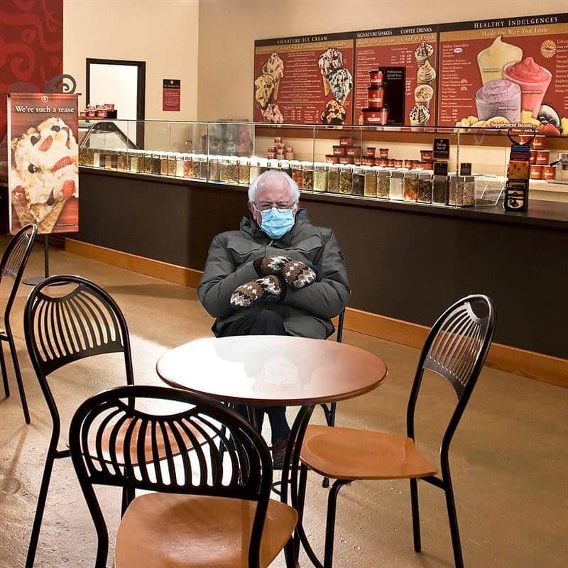 コールド・ストーン・クリーマリーのインスタグラム：「Caption this 👏🏻📸 Best caption gets a Creation™ on us. #berniememes WINNER IS: @nicolemac27 🎉🎉」