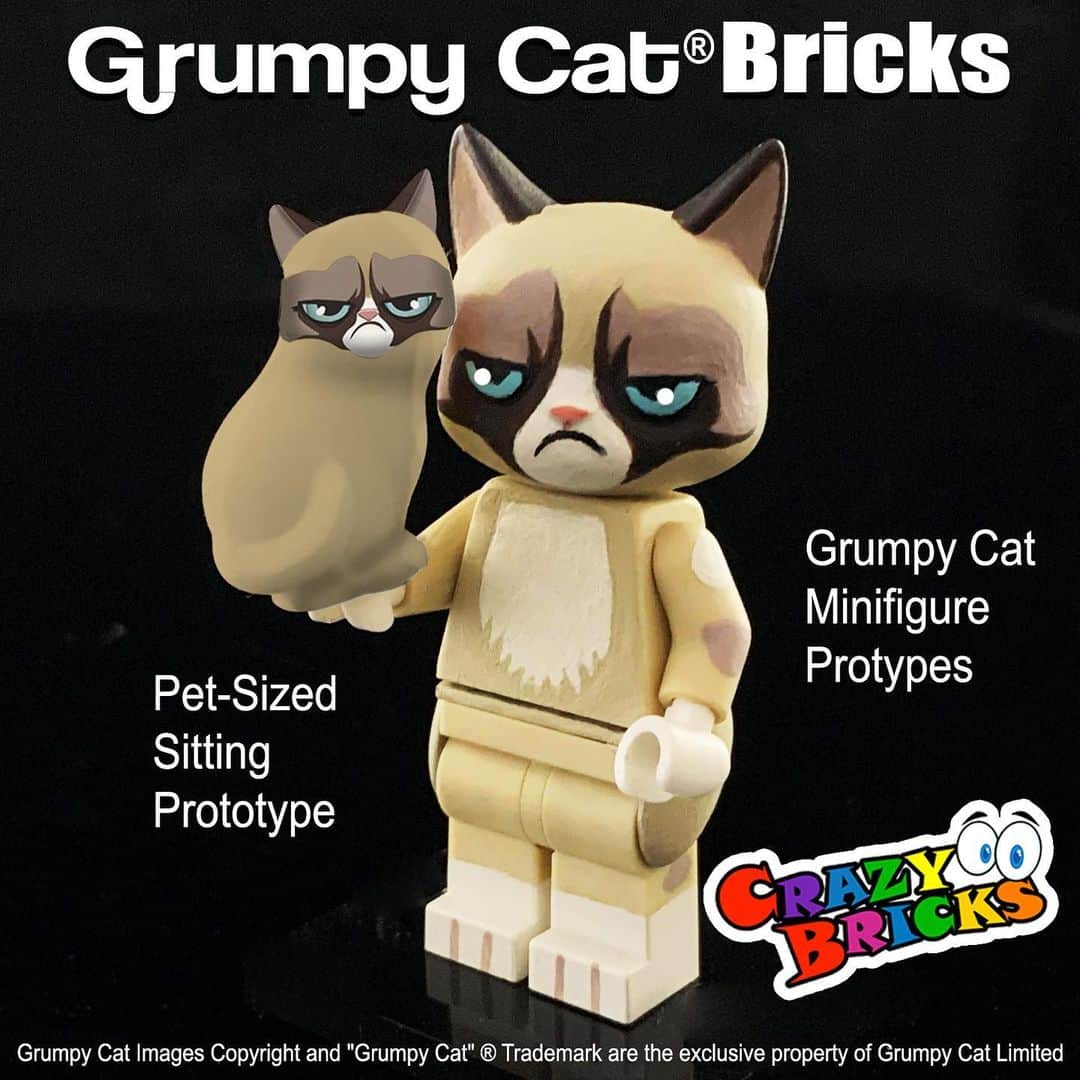 Grumpy Catのインスタグラム：「Time for free Grumpy Cat Bricks! The Pokey minifigure has been unlocked! Next, if we hit 17K EVERYONE will get a FREE Pet-Sized sitting Grumpy Cat! After that is a Second freebie — The Cat-Napping Pet-Sized Grumpy Cat! Share the project link and tell all your Grumpy cat-loving friends so we can unlock these FREE pet-sized Grumpy Cats for you! http://kck.st/3oCh0g0 (Link in Story!)」
