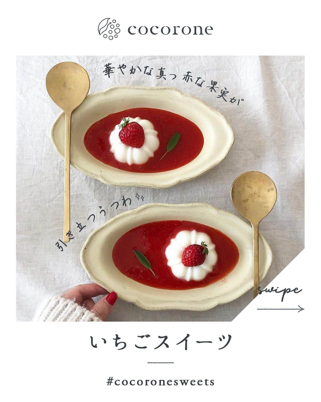 cocoroneのインスタグラム：「.﻿ 真っ赤な色合いに、甘酸っぱい果実。﻿ ﻿ 大好きないちごが旬のこの時期は﻿ お店で見かけるとつい買ってしまいます。﻿ ﻿ そのまま食べるのもいいけど﻿ やっぱりスイーツとして楽しみたいな。﻿ ﻿ いちごが引き立つうつわにのせて﻿ とっておきのデザートタイムに﻿ したいと思います。﻿ ﻿ ◆一枚で主役になれるアンティークプレート﻿ くるんと巻いたロールケーキは﻿ いちごが真ん中にくるように﻿ 盛り付けて。﻿ ﻿ アンティークプレートに描かれた﻿ 草花の中で華やかに一粒光る﻿ いちごプレートの出来上がり。﻿ ﻿ ◆フチ模様が可愛いオクトゴナルプレート﻿ いちごをたっぷり盛り付けた﻿ レアチーズケーキタルトは﻿ 見ているだけで幸せそのもの。﻿ ﻿ フチのつぶつぶが可愛い﻿ オクトゴナルプレートは﻿ タルトが一番おいしそうに﻿ 見えるぴったりサイズです。﻿ ﻿ ◆透かし模様に見惚れるプレート﻿ 手作り食パンのモーニング。﻿ 蜂蜜でマリネしたいちごと﻿ 優しい酸味のクリームチーズの﻿ オープンサンドでいただきます。﻿ ﻿ 透かし模様が綺麗なプレートで﻿ 朝から癒しのひとときです。﻿ ﻿ ＊＊＊﻿ ﻿ いちごの華やかな赤は﻿ 真っ白なうつわがよく似合います。﻿ ﻿ 今年はいつまで﻿ いちごを食べられるかな。﻿ ﻿ Special Thanks by﻿ @sayaka0624m﻿ @nskyon﻿ @spring.g7127﻿ @petit_poco﻿ ﻿ #cocorone﻿ #cocoronedays﻿ #cocoronesweets﻿ #こころね﻿ ﻿ #器 #器好き #器のある暮らし #うつわ #うつわ好き #うつわが好き #うつわのある暮らし #食器 #食器好き #器好きな人と繋がりたい #食卓 #テーブルコーディネート #テーブルフォト #いちごスイーツ #いちご #アンティークプレート #アンティーク食器 #いちごロールケーキ #いちごタルト #いちごサンド #苺のレアチーズタルト #苺スイーツ #オープンサンド」