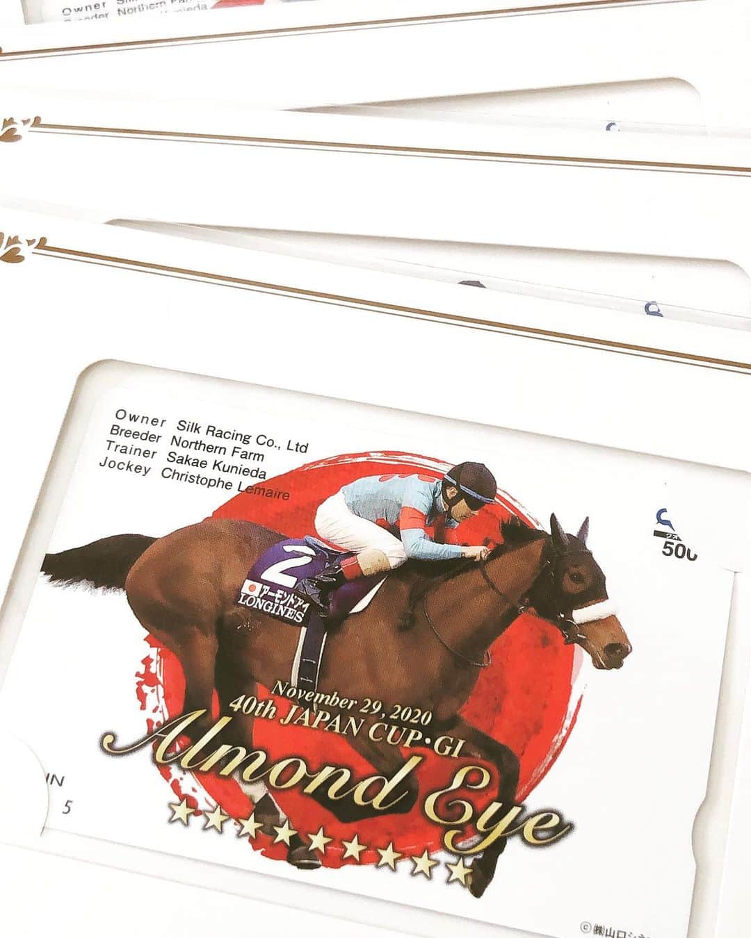 田上よしえのインスタグラム：「届きました！🐴 アーモンドアイの勝利クオカードがもう買えないと思うと寂しい😭 #アーモンドアイ」