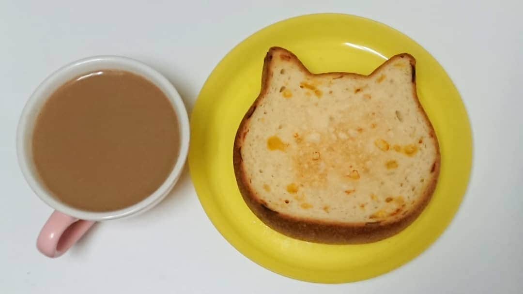 桜花のインスタグラム：「ねこねこチーズパン🐱🍀🍀  焼くとチーズが溶けて美味しいです✨ まさに美味チーズ！  最近パンにはまっています✨  とってもパンダフル＼(^^)／🍀✨  本日天気が崩れるようです 暖かい格好でお過ごしください🍀 #パンダフル #パン  #チーズ #美味チーズ #暖かく」