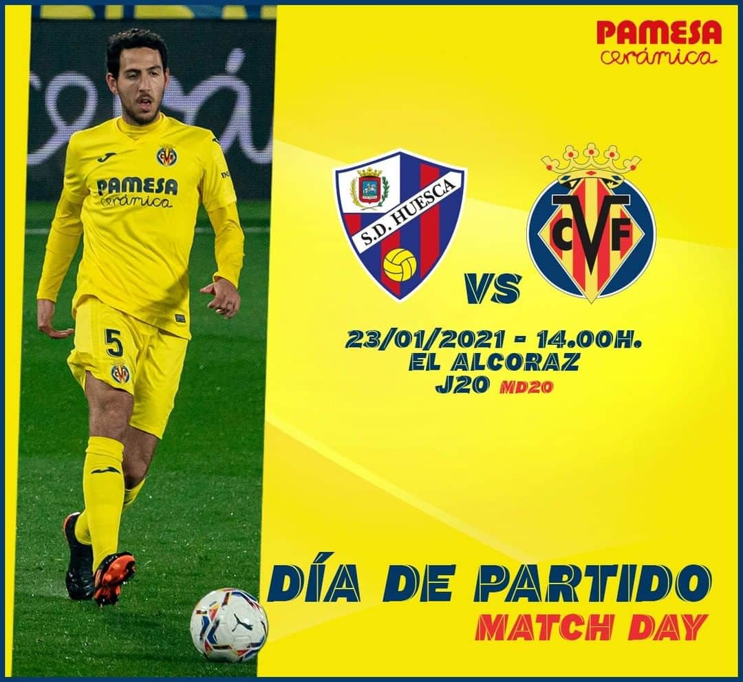 ビジャレアルCFのインスタグラム：「¡Día de partido 💪!  🆚 @sdhuesca  🏆 @laliga  🗓️ Jornada 20  ⌚ 14.00h 🏟️ El Alcoraz 📺 @movistarplus  📱 #huescavillarreal  .  Match day 💪!  🆚 @sdhuesca  🏆 @laliga  🗓️ Matchday 20  ⌚ 2pm CET 🏟️ El Alcoraz 📺 LaLigaTV (🇬🇧) 📱 #huescavillarreal   #villarreal #futbol #football #soccer #laliga」