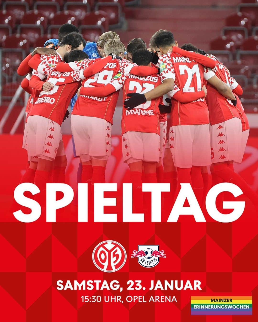 1.FSVマインツ05さんのインスタグラム写真 - (1.FSVマインツ05Instagram)「Samstag, Bundesliga, 15.30, SPIELTAG! Wir empfangen heute Leipzig in der OPEL ARENA! #m05rbl #bundesliga #mainz05」1月23日 17時37分 - 1fsvmainz05