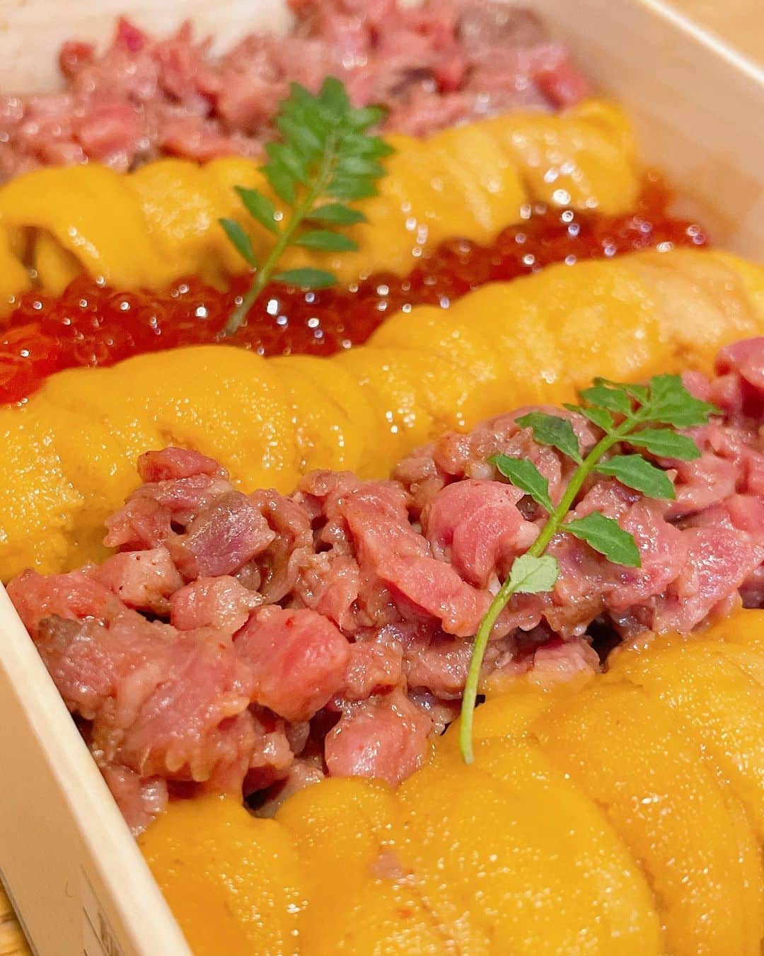 フォーリンデブさんのインスタグラム写真 - (フォーリンデブInstagram)「これは禁断のお弁当…！ まさかの出会ってはイケないものを見つけて購入しちゃったのは、東銀座にある焼肉店【銀座ちかみつ】のテイクアウト限定の一品🌟 「ウニとイクラの和牛ちらし」という名のとおり、煌びやかなウニとイクラと和牛が、クラッシュアーモンド入りの酢飯の上にずらっと整列し、見るも美しい、カラフル＆カロリーフル❗️ 前日までの予約で、お値段は1万円してエクスペンデブなものの、これだけをテイクアウトしちゃえば、おうちごはんでも特別なひとときを味わえそうだね🙌✨ - 銀座 ちかみつ（Ginza Chikamitsu） 050-5597-9163 東京都中央区銀座7-13-2 ティアラグレイス銀座タワー 1F Ginza,Tokyo / Bento @ginza.chikamitsu - #東京グルメ #東京テイクアウト #銀座グルメ #銀座テイクアウト #銀座ちかみつ #ちかみつ #ウニイクラ和牛ちらし #ウニとイクラと和牛が整列 #ウニは臭みがなくて上質 #イクラもナイス塩気 #和牛もとろける #酢飯は酸味が強め #このお土産は喜ばれそう #これをオカズに白米食べたい ▼ エリア＆ジャンル検索 #フォーリンデブ銀座 #フォーリンデブテイクアウト #フォーリンデブ焼肉」1月23日 18時37分 - fallindebu