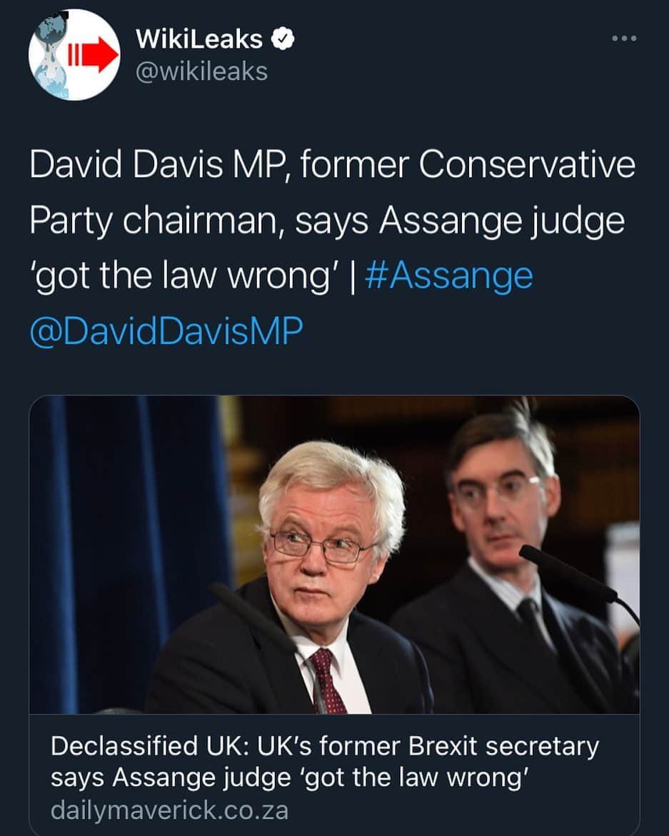 WikiLeaksさんのインスタグラム写真 - (WikiLeaksInstagram)「David Davis MP, former Conservative Party chairman, says Assange judge ‘got the law wrong’  #Assange」1月23日 21時09分 - wikileaks