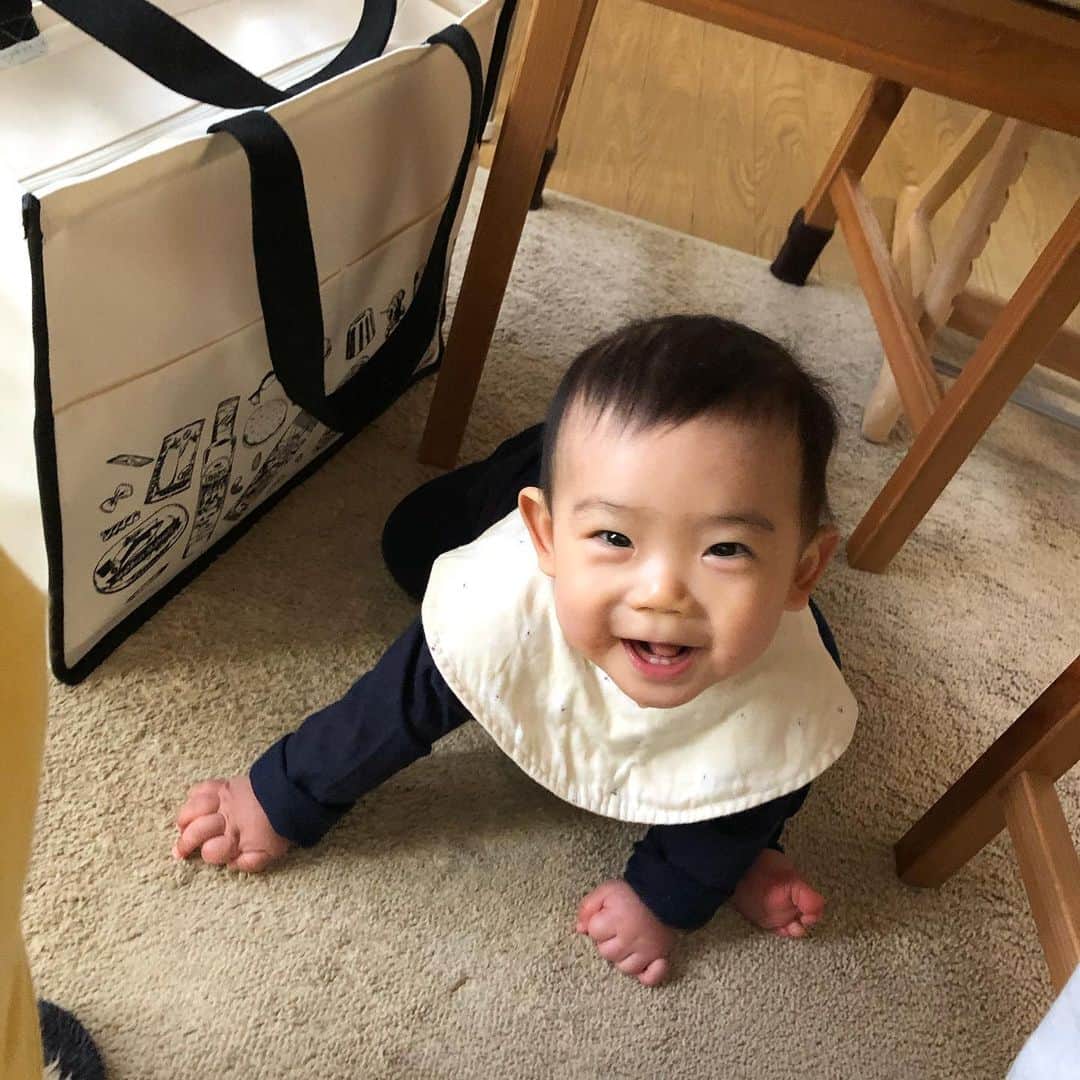馬渕史香のインスタグラム：「最近、動きまくってます  ストーリーには書きましたが、高ばいするようになって、家の中をがんがん動きまくってます  広いわけやないし、あんまり制限したくないので、ベビーサークルはなし 興味のあるところに自由に行かせてます  ご飯食べてる時は決まってダイニングテーブルの下にやってくる  #あしざわ家 #赤ちゃんのいる生活 #令和2年生まれ #5月生まれ #男の子ベビー #令和ベビー #babyboy #2020baby #ゼクシィbabyママ隊 #ずぼら主婦  #dadway_nuna_happy #babyhappy_a」