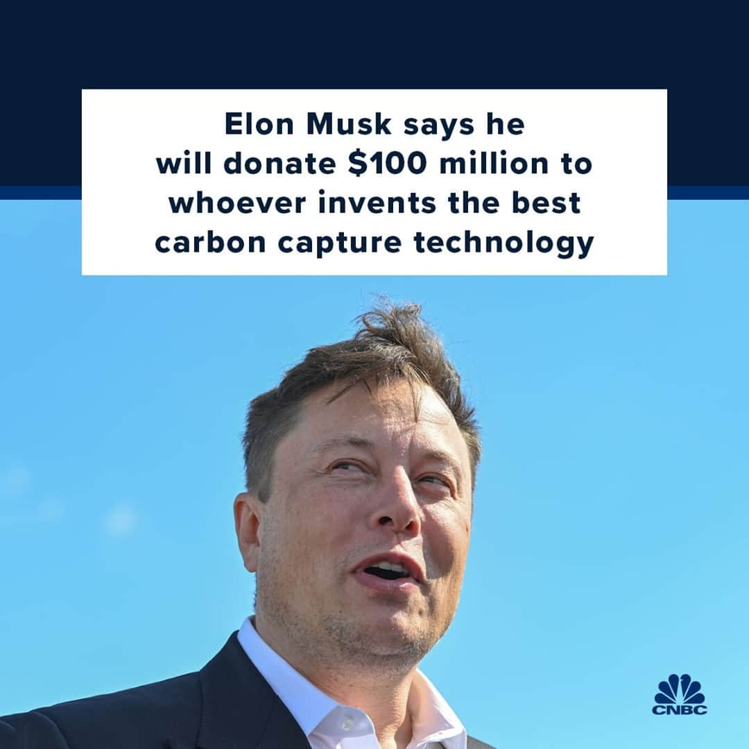 CNBCさんのインスタグラム写真 - (CNBCInstagram)「Elon Musk has announced that he is donating $100 million towards a prize for the best technology that can capture carbon dioxide.⁠ ⁠ Musk, who overtook Amazon founder Jeff Bezos to become the world’s richest person this month, made the announcement on Twitter late Thursday, saying he would share more details next week.⁠ ⁠ Carbon capture is the process of trapping waste carbon dioxide either directly from the air, or just before it gets emitted from factories and power plants. With the latter, the first step is often to install solvent filters on factory chimneys, which catch the carbon emissions before they’re released into the Earth’s atmosphere. Once captured, carbon dioxide can then be shipped or piped somewhere it can’t escape from (often deep underground) to prevent it contributing to global warming.⁠ ⁠ Full story at the link in bio.」1月24日 7時30分 - cnbc