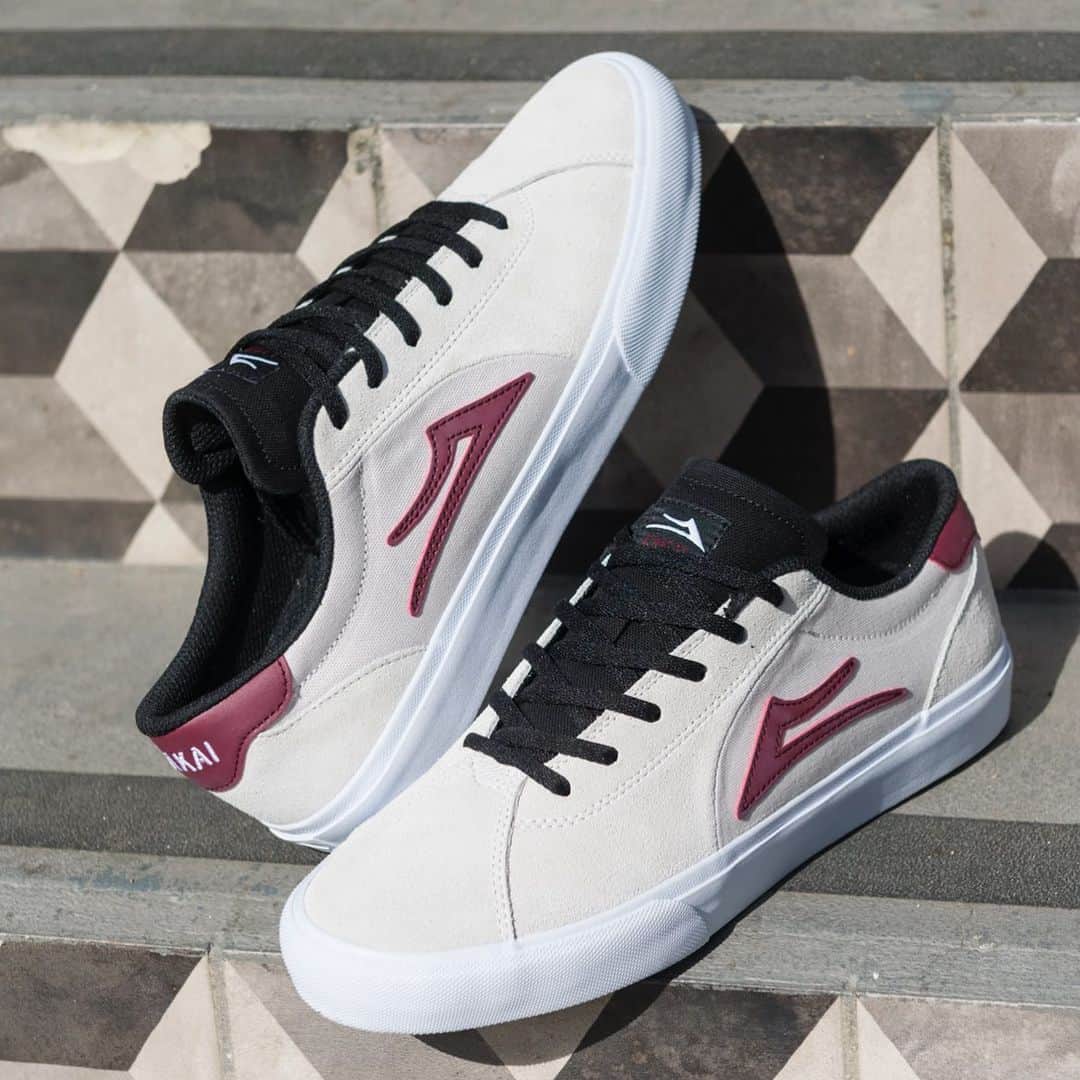 ラカイリミテッドフットウェアのインスタグラム：「Flaco 2 in White/Burgundy Suede Available now at skate shops world wide and Lakai.com #Lakai #TheShoesWeSkate」