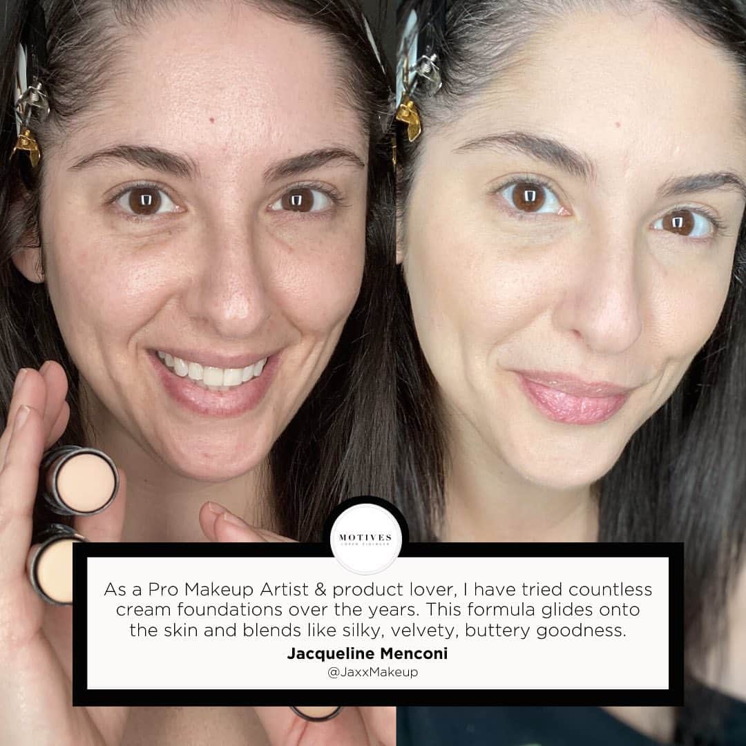 Motives Cosmeticsのインスタグラム：「Silky, velvety, buttery goodness. 🖤 This is what our Flawless Face Stick Foundations feels like! Tap the image to take the free Flawless Match quiz to be paired with the perfect shade. ✨」