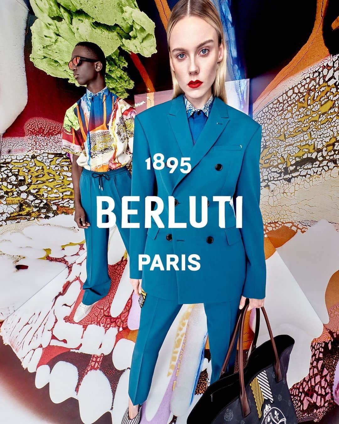 クリスヴァンアッシュのインスタグラム：「@BERLUTI SUMMER ‘21 CAMPAIGN /  ARTWORKS BY #BRIANROCHEFORT  @energygloop  PHOTO @julienmartinezleclerc  ART DIRECTION @mmparisdotcom  STYLING @mauricionardi  CASTING @pg_dmcasting WITH @kdhwillems AND @doums_gls  MAKE UP @lynseyalexander  HAIR @anthonyturnerhair  #berluti #krisvanassche」