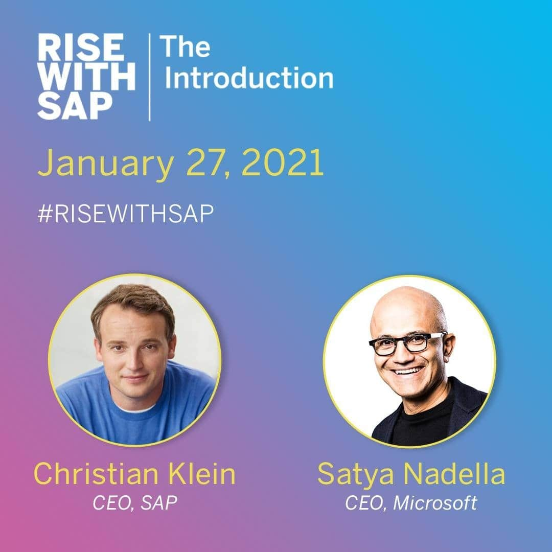 SAPさんのインスタグラム写真 - (SAPInstagram)「SAP CEO @christian_klein_ck welcomes @microsoft CEO Satya Nadella to #RISEwithSAP!  Discover a simpler, modern path to the #cloud.  🔗 sap.com/rise-with-sap 📅 January 27」1月24日 2時08分 - sap