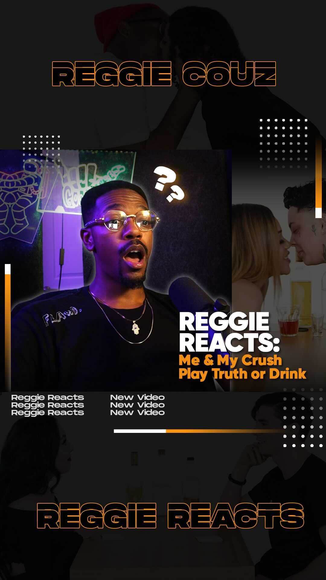 Reggie COUZのインスタグラム：「Would you ever play this game with your crush? Let me know in the comments below!  Find the Original video on The Cut: Me & My Crush Play Truth or Drink  AND Don't forget to follow my Instagram @reggiecouz  Reggie Reacts every Saturday!」