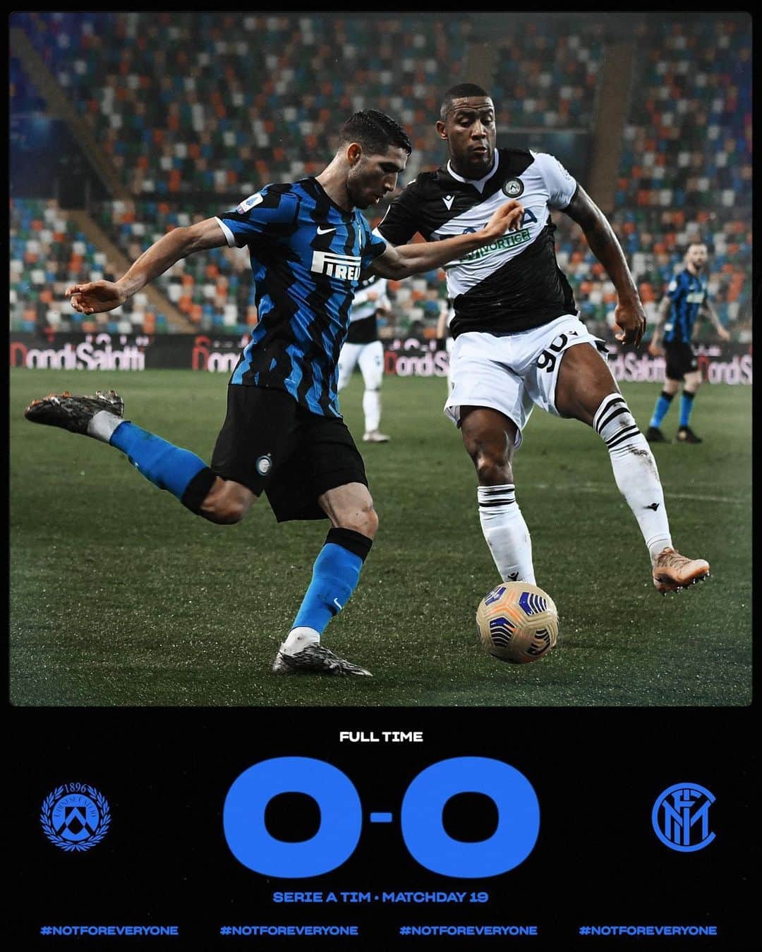 インテルナツィオナーレ・ミラノさんのインスタグラム写真 - (インテルナツィオナーレ・ミラノInstagram)「FULL TIME: #UdineseInter 0️⃣-0️⃣ #Inter #ForzaInter #SerieA #Football」1月24日 3時55分 - inter