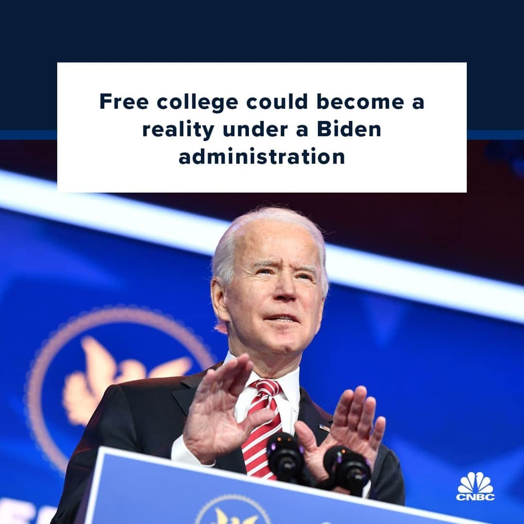 CNBCさんのインスタグラム写真 - (CNBCInstagram)「Now that President Joe Biden is inaugurated, free college could finally become a reality.⁠ ⁠ "With the makeup of this Congress, I am very optimistic that this will be on the agenda," said Morley Winograd, president and CEO of the Campaign for Free College Tuition. "The only person more passionate about this is first lady Jill Biden."⁠ ⁠ On the campaign trail, Biden said he will enact legislation to ensure that students can go to community college for up to two years without having to pay tuition.⁠ Biden also adopted a proposal from Sen. Bernie Sanders, I-Vt., to make public colleges and universities tuition-free for all students whose family incomes are below $125,000 and forgive $10,000 in student debt for all borrowers — thereby slashing the country’s $1.6 trillion outstanding student loan tab.⁠ ⁠ Full story at the link in bio.」1月24日 4時01分 - cnbc