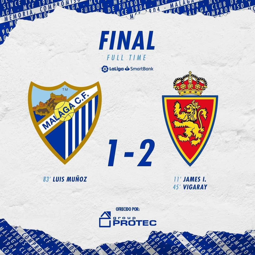 マラガCFさんのインスタグラム写真 - (マラガCFInstagram)「1-2 FINAL|  🆚 @RealZaragoza  ⚽️ James I. (11'), Vigaray (45') y Luis Muñoz (83') 🏟️ Estadio La Rosaleda  Ofrecido por @protec_distribuciones  #MálagaRealZaragoza #MCFLive」2月8日 1時55分 - malagacf