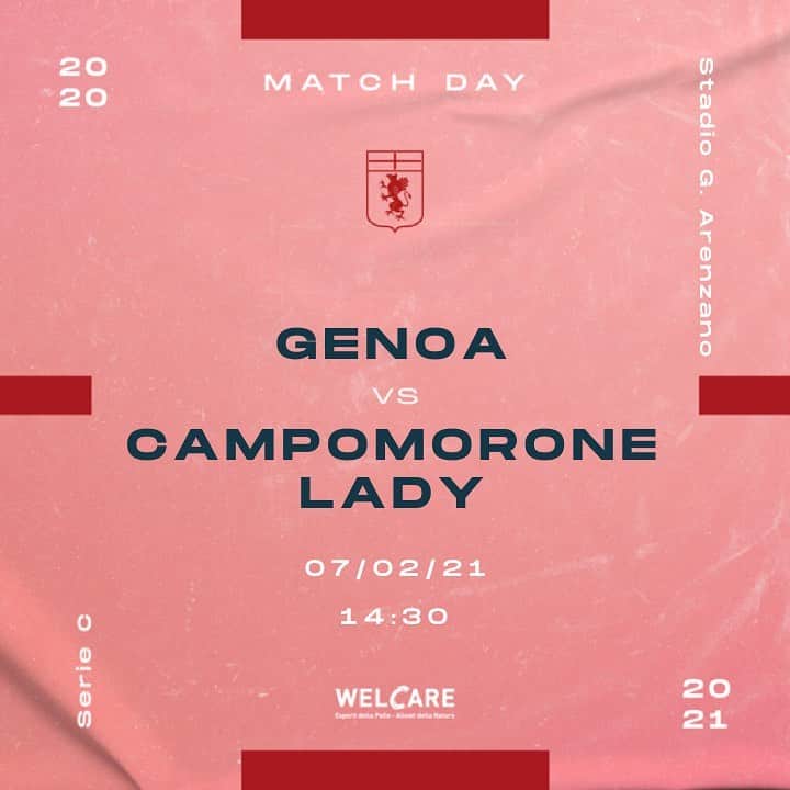 ジェノアCFCさんのインスタグラム写真 - (ジェノアCFCInstagram)「📍 Domenica 7 febbraio ⚽️ Genoa 🆚 Campomorone Lady 🏆 Serie C Femminile ⏰ Ore 14:30 🏟 Stadio Gambino di Arenzano  🔥 Forza ragazze! 🔴🔵 #FORZAGENOA」2月7日 17時56分 - genoacfc