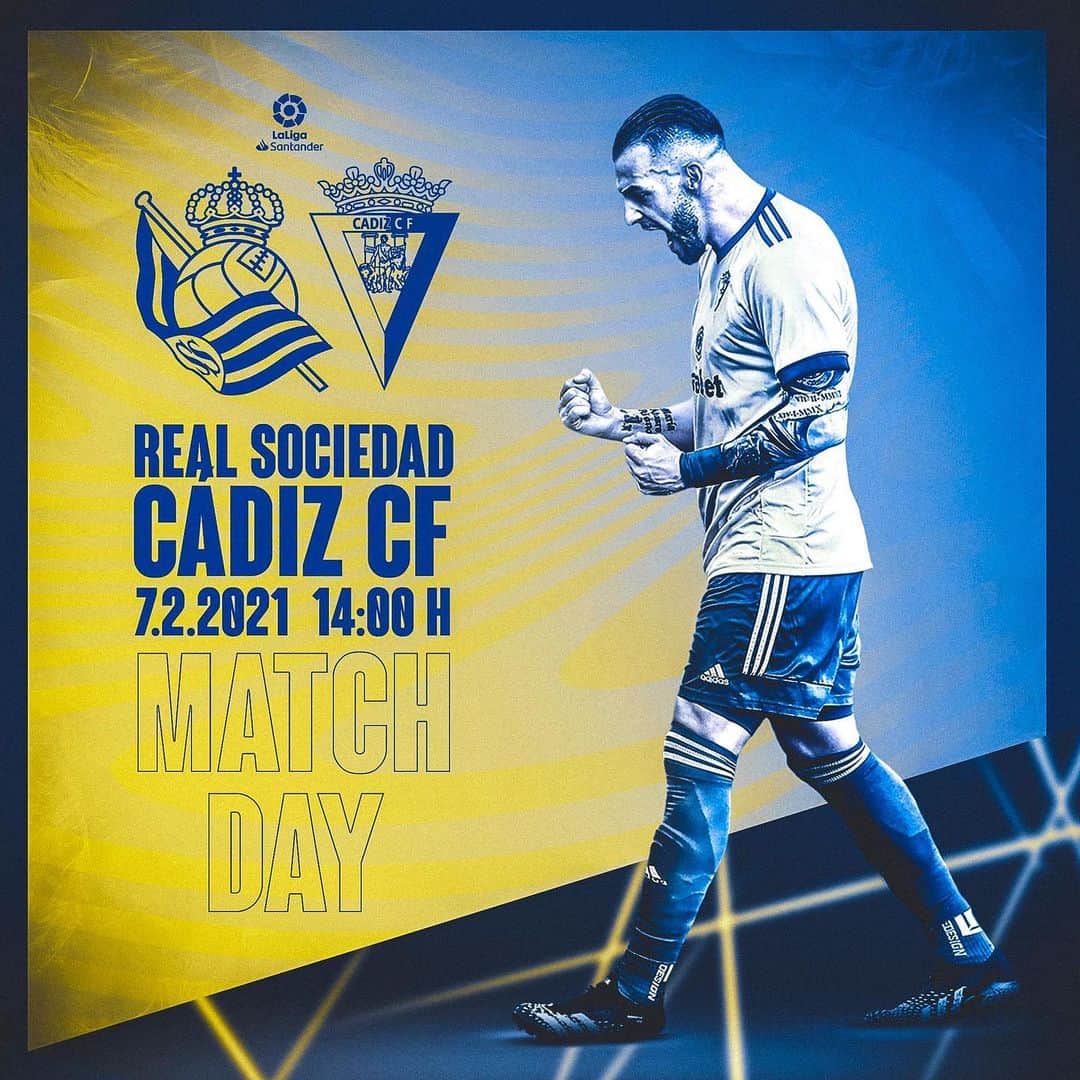 のインスタグラム：「Salida difícil a San Sebastián para medirnos a la @realsociedad. Con el máximo respeto, pero conscientes de la importancia de sumar los tres puntos y volver a las senda de la victoria. A trabajar los 90 minutos y dejarnos todo en el campo 💛💙💪🏼  #LLNSN #AN1+8 #RealSociedadCádiz #LaLigaSantander」