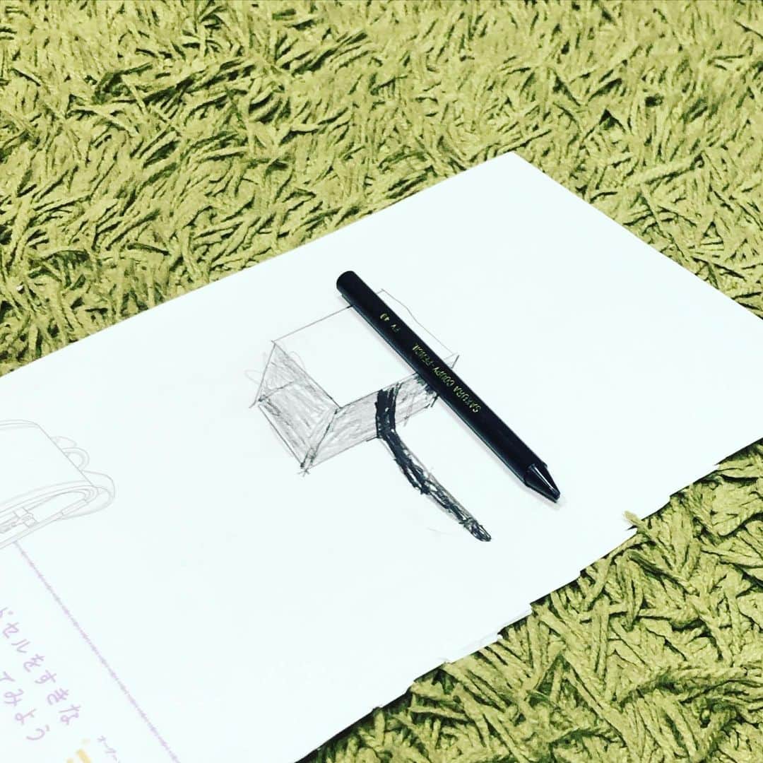 水谷さるころのインスタグラム：「息子の本日のトリックアート作品。箱の上に不自然に置かれたペン。撮影も本人。YouTube禁止中の方が色々勝手にやるので見るだけのYouTubeに時間を無限に吸われないようにしたい。　＃6歳男児マイル」