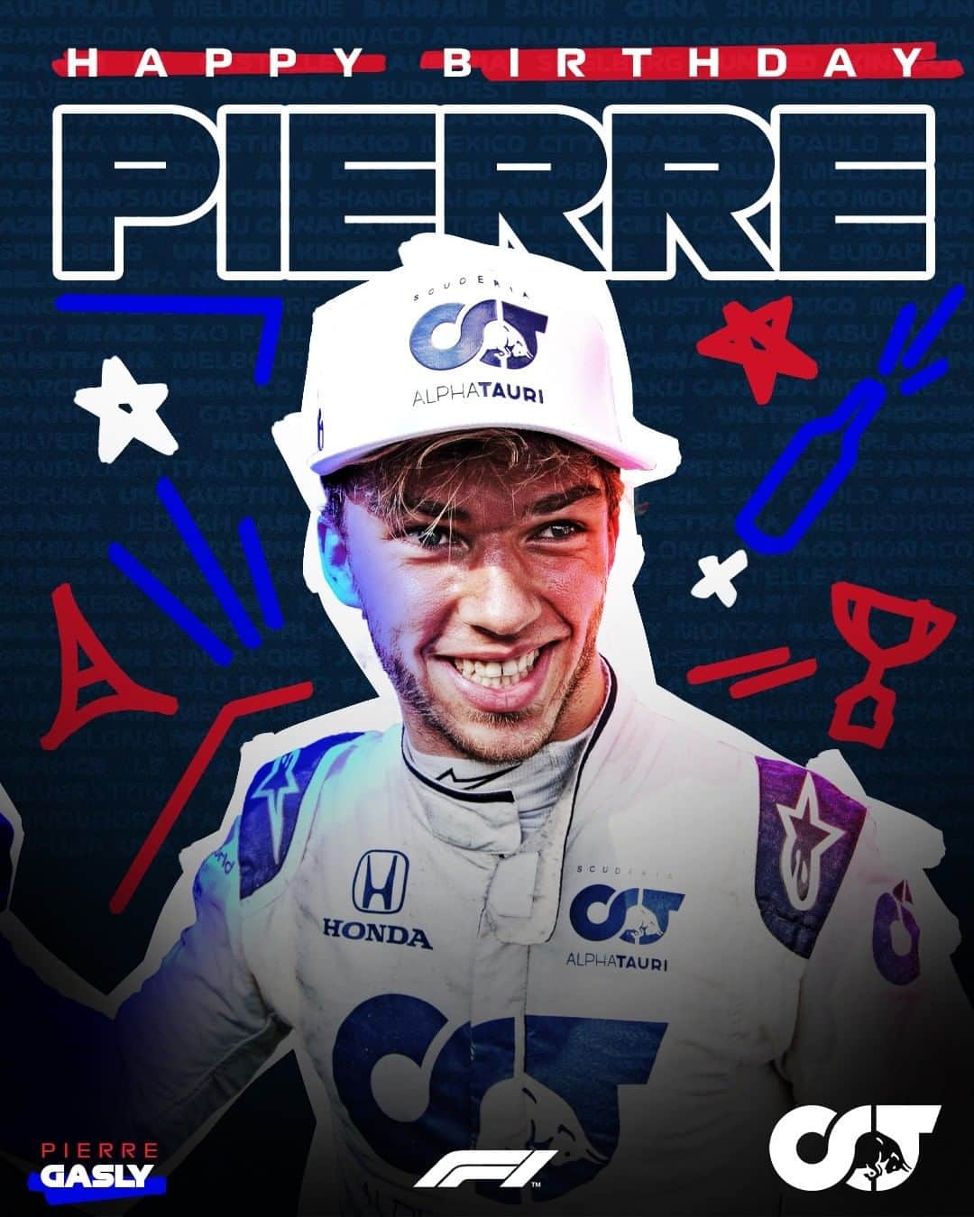 F1さんのインスタグラム写真 - (F1Instagram)「Happy 25th Birthday, Pierre Gasly! 🎂🎈  #F1 #Formula1 @pierregasly @alphataurif1」2月7日 20時31分 - f1