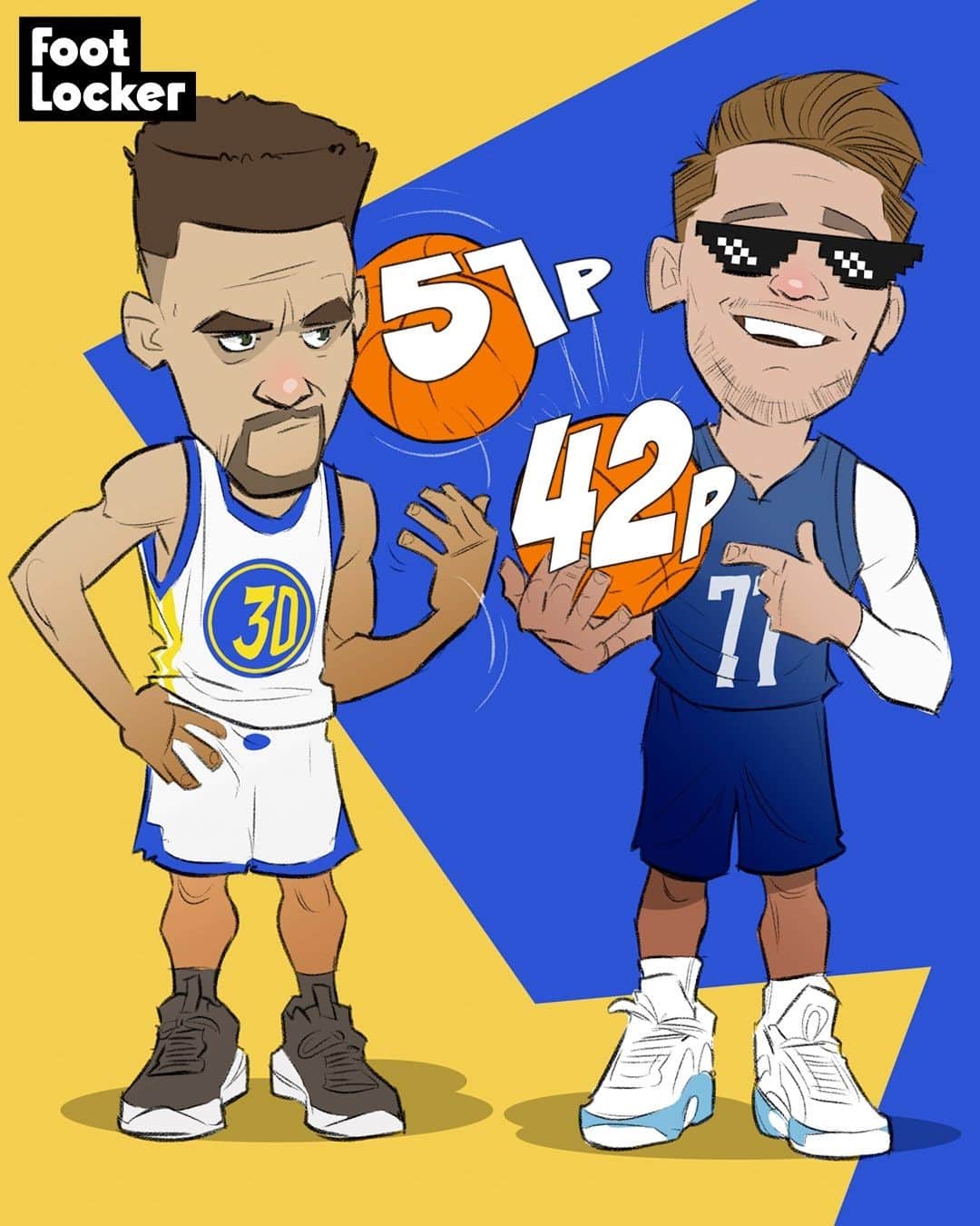 Foot Lockerのインスタグラム：「STEPH or LUKA 🤔  Who'd you rather have on your team?  🎨  by @karmoruu」