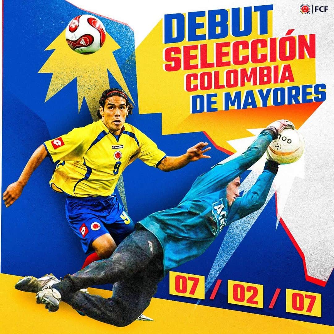 サッカー コロンビア代表チームのインスタグラム：「¡Un día para la historia!  El 7 de febrero de 2007, hacían su debut en la Selección Colombia de mayores @falcao y @d_ospina1 ⚽️🧤  Gracias por todos estos años de alegrías con nuestra camiseta 👏👏👏👏👏👏  #VamosColombia 🇨🇴」