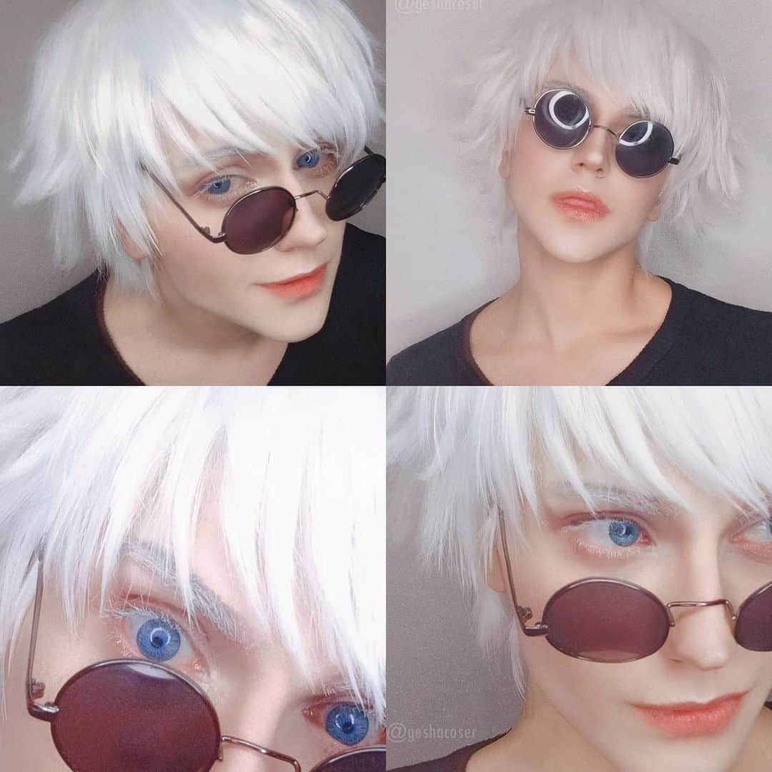 Gesha Petrovichのインスタグラム：「You asked for Sensei, here we go ☺️ #gojosatoru #jujutsukaisen  With amazing contacts by @colourful.eye 🤤15% if you use code [petrovichgesha] B-day month on P❤️treon ❤️👇 www.patreon.com/geshacos I want 50 subscribers 😜  #jujutsu #gojosensei #gojocosplay #虎杖悠仁  #呪術廻戦  #cosplayphoto  #costest #cosplaycommunity #makeupartist」