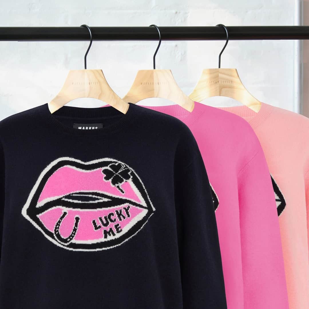 マーカスルプファーのインスタグラム：「Lucky You! Whatever your favourite shade of pink, we’ve got a lucky jumper ready to put a smile on your face.  #MarkusLupfer #MarkusLupferPS21 #knitwear」