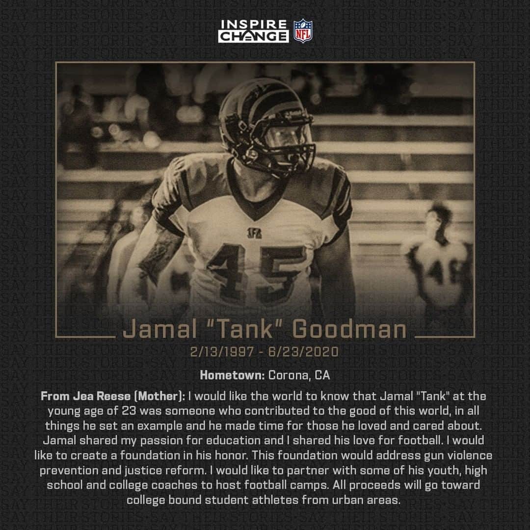 NFLさんのインスタグラム写真 - (NFLInstagram)「Say His Name: Jamal "Tank" Goodman  Jamal is one of the many individuals being honored by players and coaches this season through the NFL’s helmet decal program. #SayTheirStories」1月24日 8時45分 - nfl