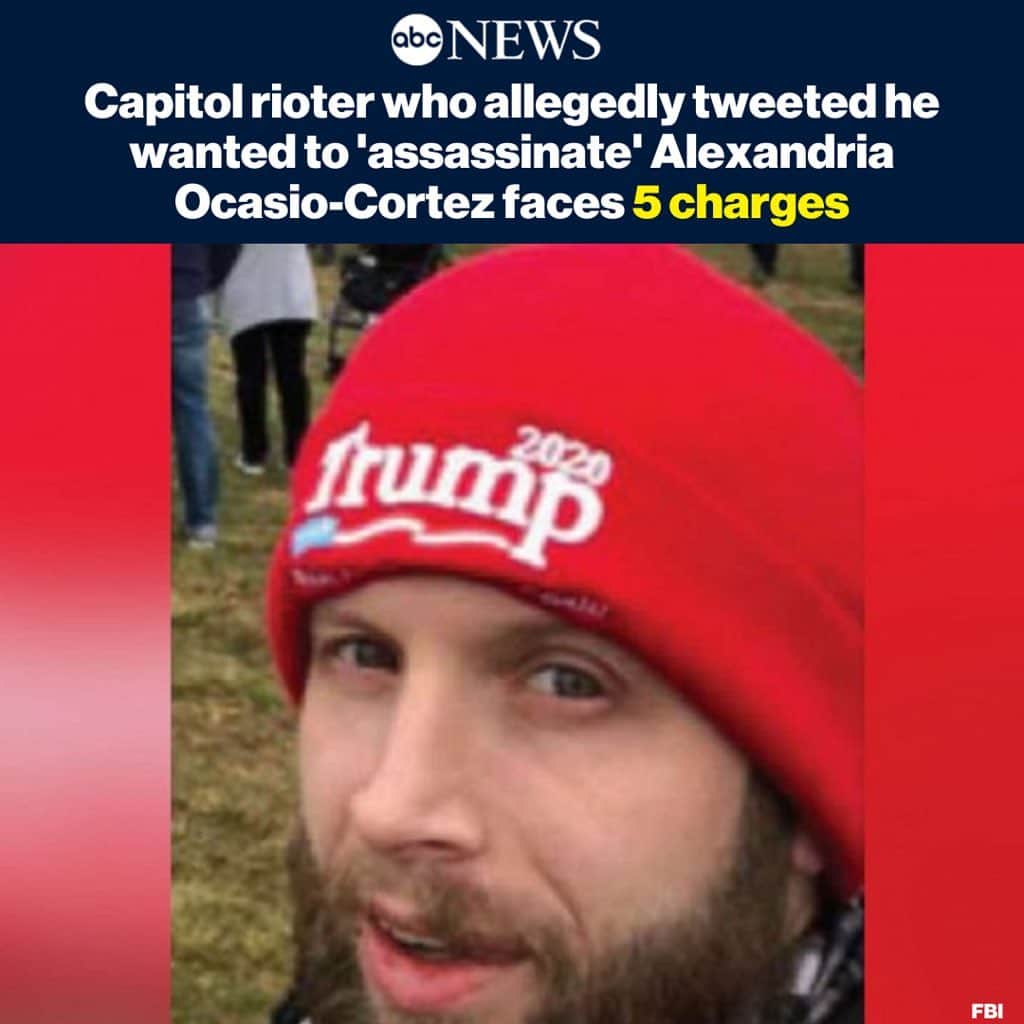 ABC Newsさんのインスタグラム写真 - (ABC NewsInstagram)「A man who allegedly made an online threat to "assassinate" Rep. Alexandria Ocasio-Cortez, D-N.Y., faces five charges in connection with the U.S. Capitol insurrection, authorities say. MORE AT LINK IN BIO.」1月24日 10時21分 - abcnews