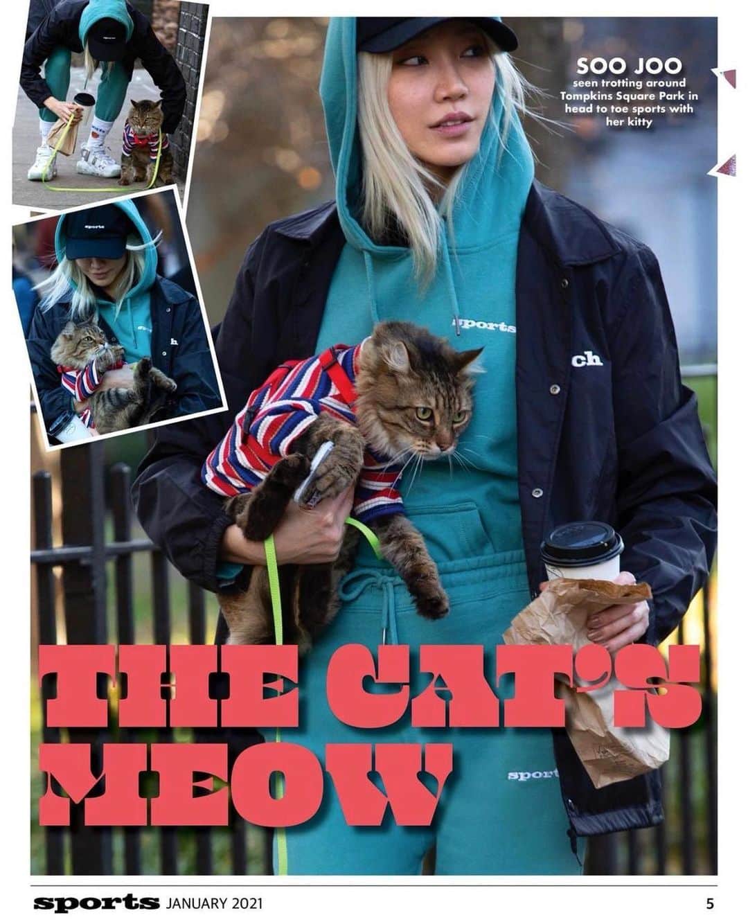 パク ・スジュのインスタグラム：「Just me & my meow out for a stroll with coffee and pastries in @sports_verified」