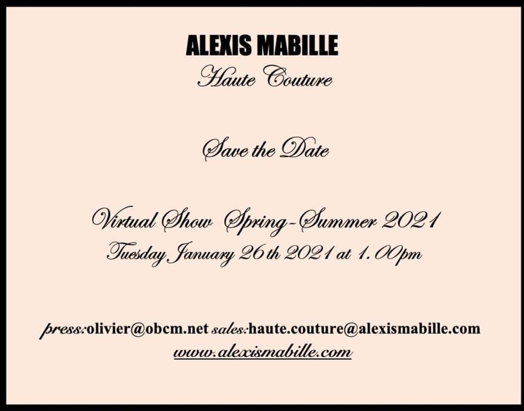 アレクシマビーユのインスタグラム：「Save the date @alexismabille Haute Couture show SS2021 On www.alexismabille.com #alexismabille #hautecouture #coutureweek #comingsoon #exciting #showmustgoon」