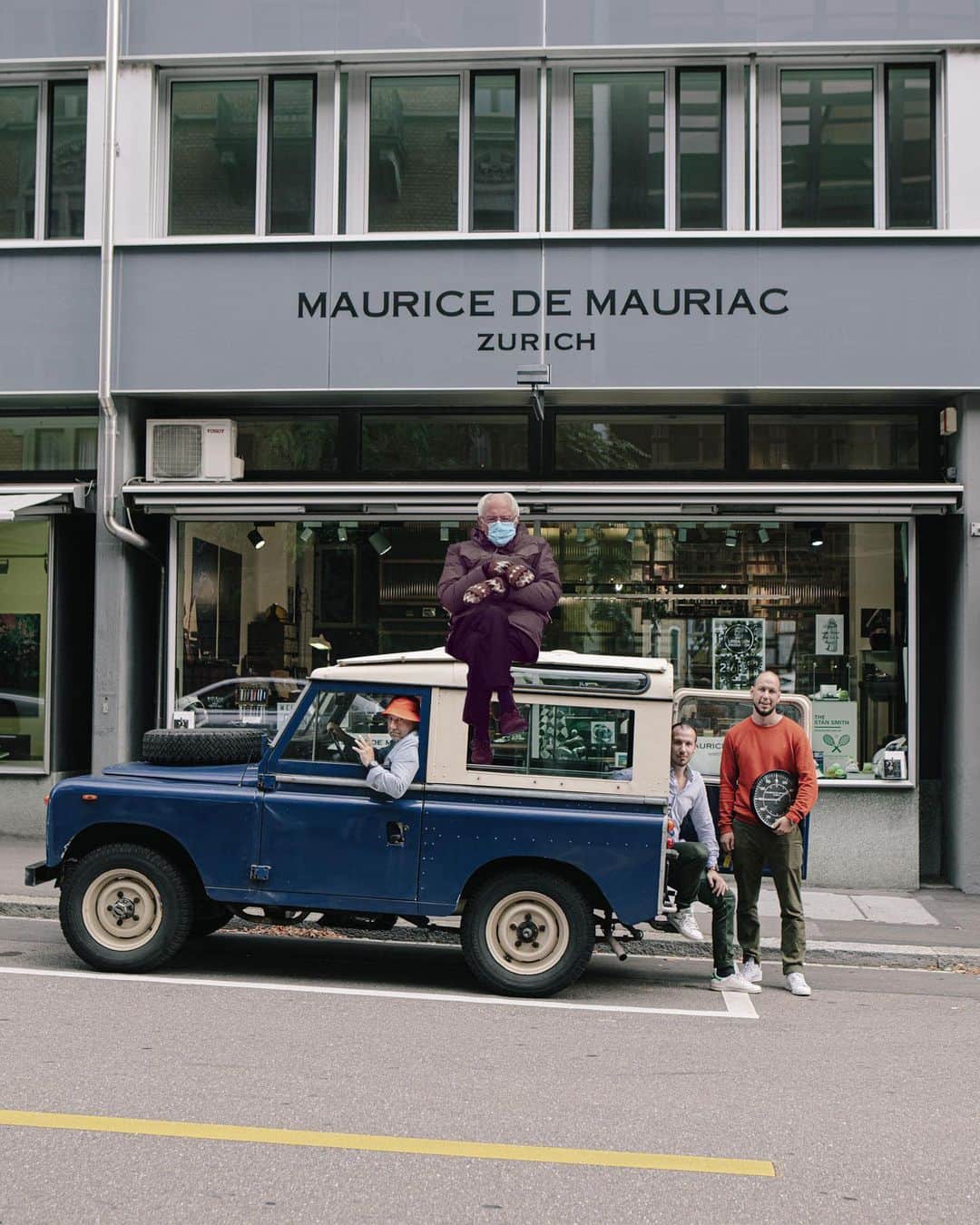 Maurice De Mauriac Zurichさんのインスタグラム写真 - (Maurice De Mauriac ZurichInstagram)「Sandy on Landy! He helps us to deliver all the repaired watches and straps. We stay open for revsions. Come by or we come to you. #MauriceDeMauriac #family #defender #landy #berniesanders #berniememes  📷: @carphiles」1月24日 21時38分 - mauricedemauriac