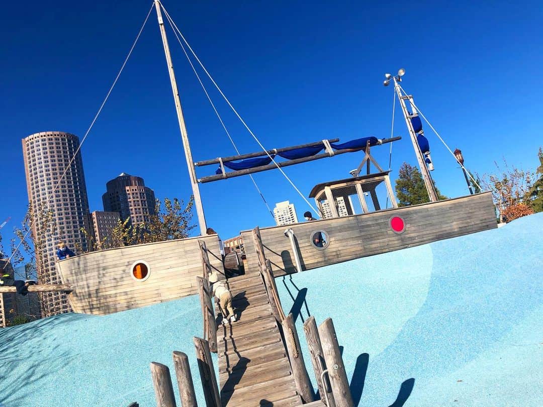 のインスタグラム：「・ The playground in the city is fashionable and of high quality! I was surprised to find such a park in the center of the city. ・ これは公園の一部なんだけど… 街の中心地にこんな素敵な公園があってビックリ！ ・ #playground #boston#martinrichard#usa#公園#ボストン#アメリカ#アメリカ生活」