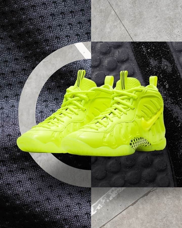 Foot Lockerのインスタグラム：「Full Charged 🔋 ⚡ The #Nike Foamposite Pro 'Volt' is launching in full-family sizing on 1/27!」