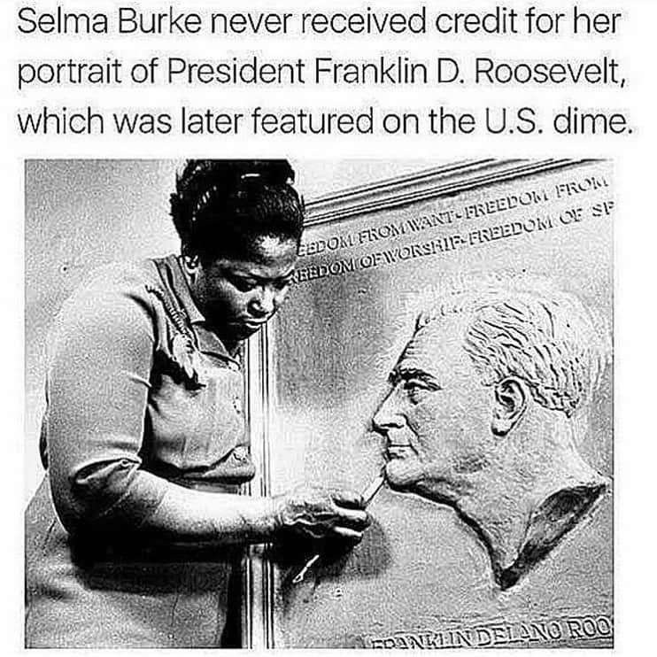 ショーンジョンのインスタグラム：「In 1943 Selma Burke, at 43 years old, won a Commission of Fine Arts competition and a rare opportunity to sculp the president's likeness fit the new Recorder of Deeds Building in Washington, DC. Credit: @blackwomenarepoppin」