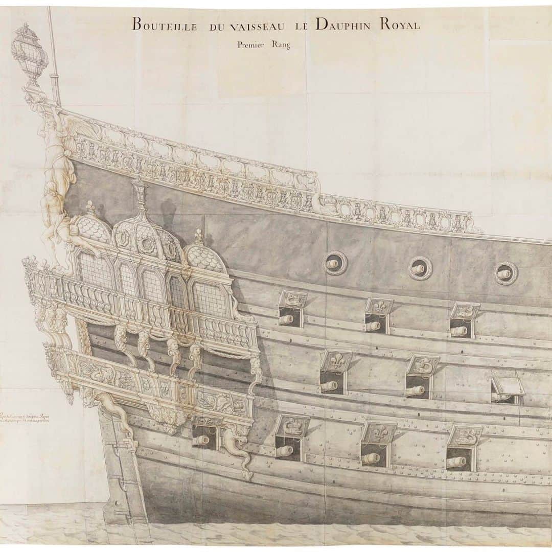 クリスティーズのインスタグラム：「In 1668, France's King Louis XIV sent painter Charles Le Brun and sculptor François Girardon to the port city of Toulon to design the sculpted decoration of his104-gun Navy warship, the 'Dauphin Royal'.⠀ .⠀ As seen in these two designs — which are being offered separately — Le Brun and Girardon proposed an abundant decoration in relief and in the round. At center of the design on the ship's stern, the Dauphin (the King's eldest son) is seen seated, flanked by Neptune and possibly a river God, who offer crowns.⠀ .⠀ The sides, or 'bouteilles', of the ship show the side where the general headquarters were lodged. Following the recommendation of minister Jean-Baptiste Colbert, no effort or expense was spared to 'make shine the magnificence of His Majesty at sea'.⠀ .⠀ The drawings offered here appear to be period repetitions after the original drawings, which presumably are lost. The sculptors involved in the decoration of these ships often moved from port to port and would take with them records of the designs they had worked on. Other copies were meant for official approval, and the inscription on the sheets here may indicate they were the versions sent to Versailles for the King's approval in October 1669.⠀ .⠀ In the latter part of the 1600s, Jean-Baptiste Colbert responded to the necessity of war ships to be more agile and ordered the decoration to become lighter. These two works are impressive in detail (and size) and bear witness to the heyday of French naval decoration before a period of more simple designs.⠀ .⠀ After Charles Lebrun (Paris 1619-1690) and François Girardon (Troyes 1628-1715 Paris) ⠀ Design for the decoration of the three-quarter gallery of the Dauphin-Royal. Estimate: $35,000-45,000.⠀ ⠀ Design for the decoration of the stern of the Dauphin-Royal. Estimate: $35,000-45,000.⠀ .⠀ Old Master & British Drawings including property from The Cornelia Bessie Estate — 14-28 January, online⠀ .⠀ #art #artist #charleslebrun #francoisgiradon #oldmasterdrawings #britishdrawings #americanaweek #louisxiv #french #frenchking #kinglouisxiv #shipdesign #ships #warships #frenchwarship」
