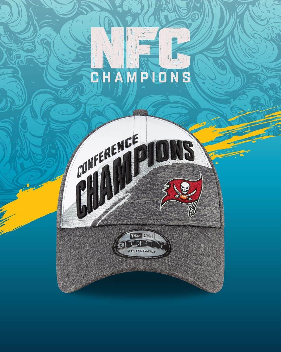 ニューエラ・キャップのインスタグラム：「The @buccaneers are NFC Champions! Shop the Official Conference Champions Locker Room cap now at neweracap.com . Link in bio」