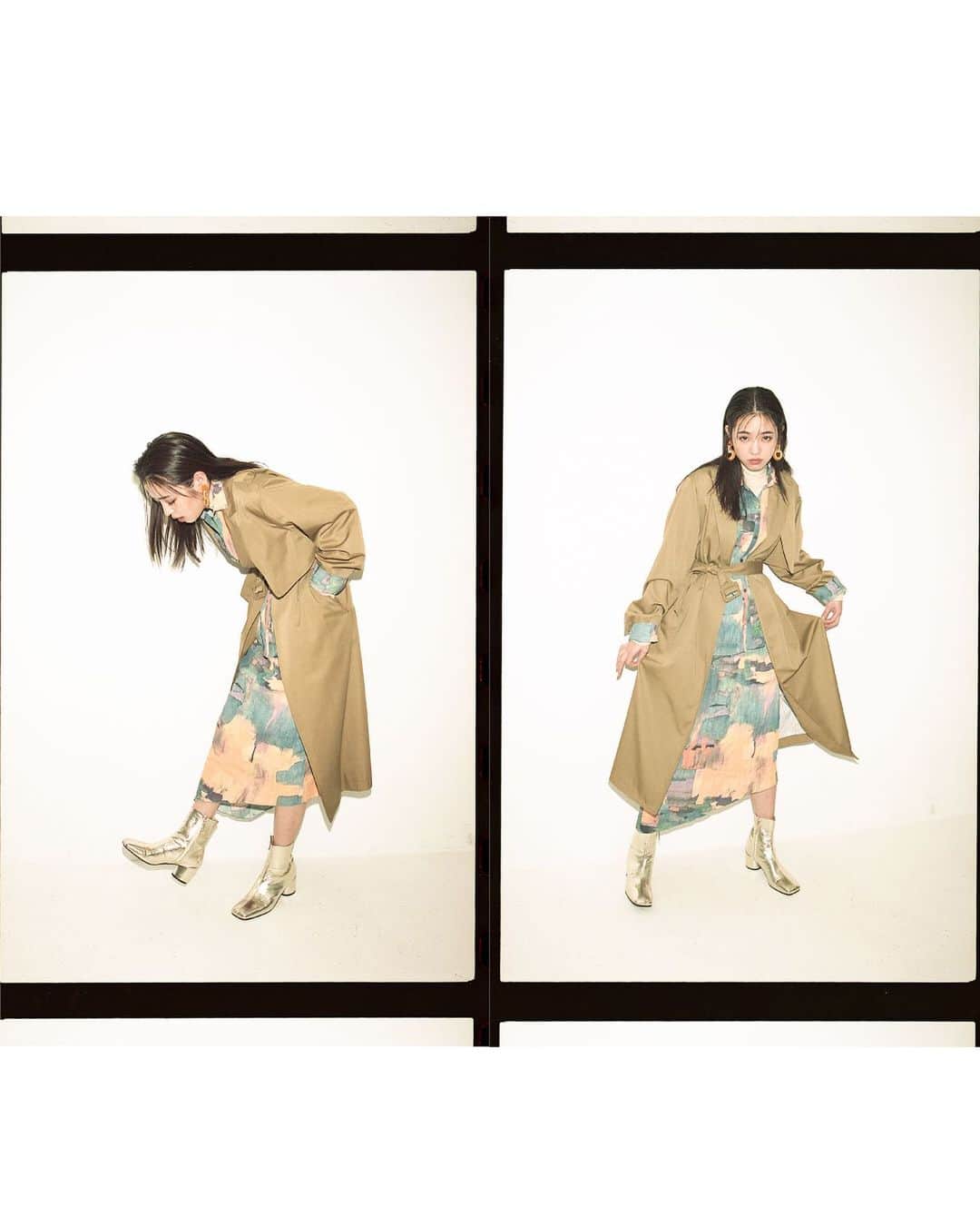 のインスタグラム：「New spring with trench coat mayuu yokota _____________________________________________ 袖を通すだけで、気持ちを新たな季節へと誘うトレンチコート。 スタンダードなワードローブだからこそ、ほかにはない特別な一枚を見つけたい。 今年はトレンチコートを構成する要素の中でも重要なボタンをあえて外し、ミニマルなデザインに仕立てることで、よりモードでエレガンスなムードに。 イノセントな空気感はそのままに、垣間見せる大人の表情で魅了するモデル・横田真悠が着こなします。  SHEL'TTER WEBSTORE・ZOZOTOWNにて先行予約発売中 SLY店舗1/29(FRI)入荷予定 ☑︎TRENCH GOWN (030ESY30-0810) BEG,KHA,BLU,GRY ¥12,000+tax  全て2月発売予定 ☑︎COMFORT H/N TOPS (030ES080-1080) BEG,O/WHT,GRY ¥5,000+tax  ☑︎MUSS PAINT WRINKLE SH (030ESH30-2590) M/BLU,M/BRN ¥8,000+tax  ☑︎MUSS PAINT WRINKLE SK (030ESA31-0660) M/BLU,M/BRN ¥8,000+tax  3月発売予定 ☑︎BI COLOR MARBLE EARRING (030ESM56-1490) M/WHT,M/BRN  ¥3,500+tax  SLY店舗・SHEL'TTER WEBSTORE・ZOZOTOWNにて発売中 ☑︎COLUMN HEEL SHORT BOOTS (030ESM55-1810) L/BEG,GLD,BLK ¥10,900+tax _____________________________________________ #SLY #SLY_fa」