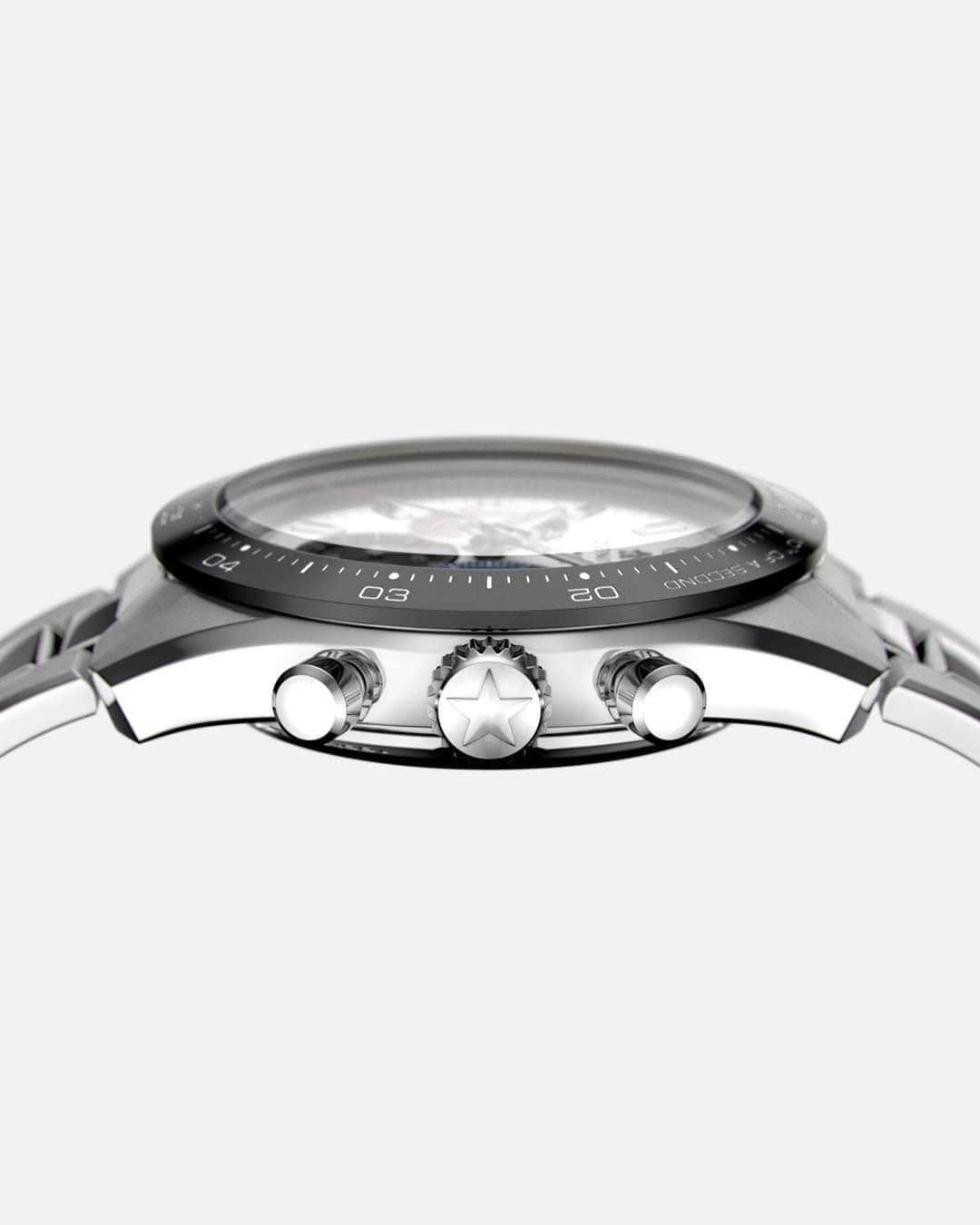 のインスタグラム：「#ChronomasterSport: Contemporary, flowing lines and accentuated chamfers for an ergonomic feel, and pump-style pushers just like the earliest El Primero chronographs for an inimitable tactile sensation.」
