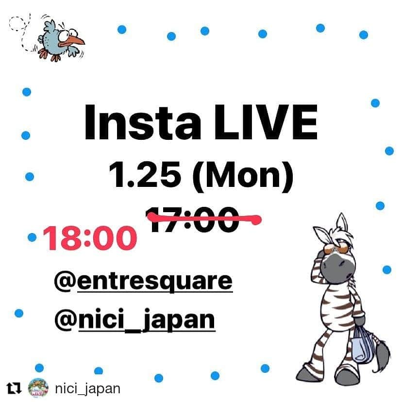 entre squareさんのインスタグラム写真 - (entre squareInstagram)「#Repost @nici_japan (@get_repost) ・・・ . 【再投稿】 本日のインスタライブの配信時間を 変更させていただきます🙇‍♀️🙇‍♀️🙇‍♀️ . Insta LIVE!! 日時:1月25日（月）18時〜 . 2月発売の商品をご紹介！ 新しい子達をたくさん紹介しちゃいます😊✨ . @entresquare と同時配信しますので 是非ご覧ください♪ . . #nici #ニキ #ぬいぐるみ #plush #ぬいぐるみ好きさんと繋がりたい #かわいい #インスタライブ #instalive #entresquare」1月25日 15時05分 - entresquare